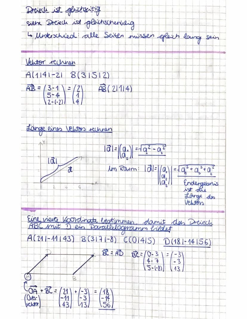 Nachweis, das ein Dreieck....
rechtwinklig
с
A
3
AB= 3-1
2-(-2)
1-2
AC 3-1
Beispiel:
Dreieck ist gleibchending A(11-212) B(31211) C(31013)
|