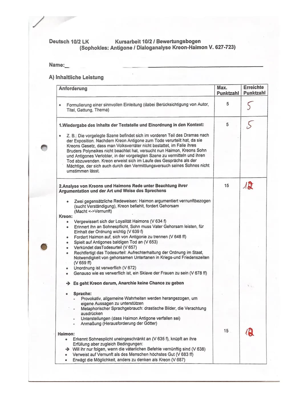 Deutsch 10/2 LK
Name:
A) Inhaltliche Leistung
Anforderung
Formulierung einer sinnvollen Einleitung (dabei Berücksichtigung von Autor,
Titel,