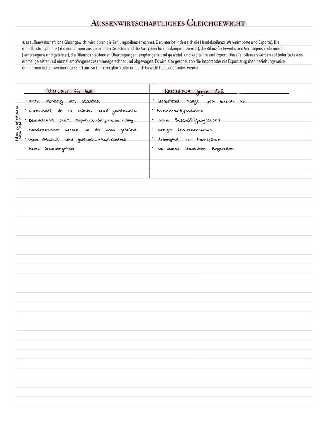 AUSSENWIRTSCHAFTLICHES GLEICHGEWICHT
-Das außenwirtschaftliche Gleichgewicht wird durch die Zahlungsbilanz errechnet. Darunter befinden sich