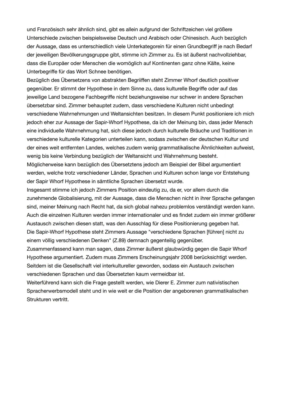 "Wiedersehen mit Whorf" - Dieter E. Zimmer
1. Analysieren Sie den Sachtext ,,Wiedersehen mit Whorf" unter besonderer Berücksichtigung
seiner