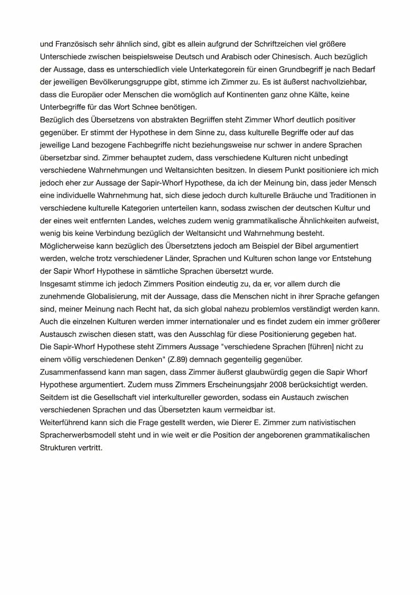 "Wiedersehen mit Whorf" - Dieter E. Zimmer
1. Analysieren Sie den Sachtext ,,Wiedersehen mit Whorf" unter besonderer Berücksichtigung
seiner