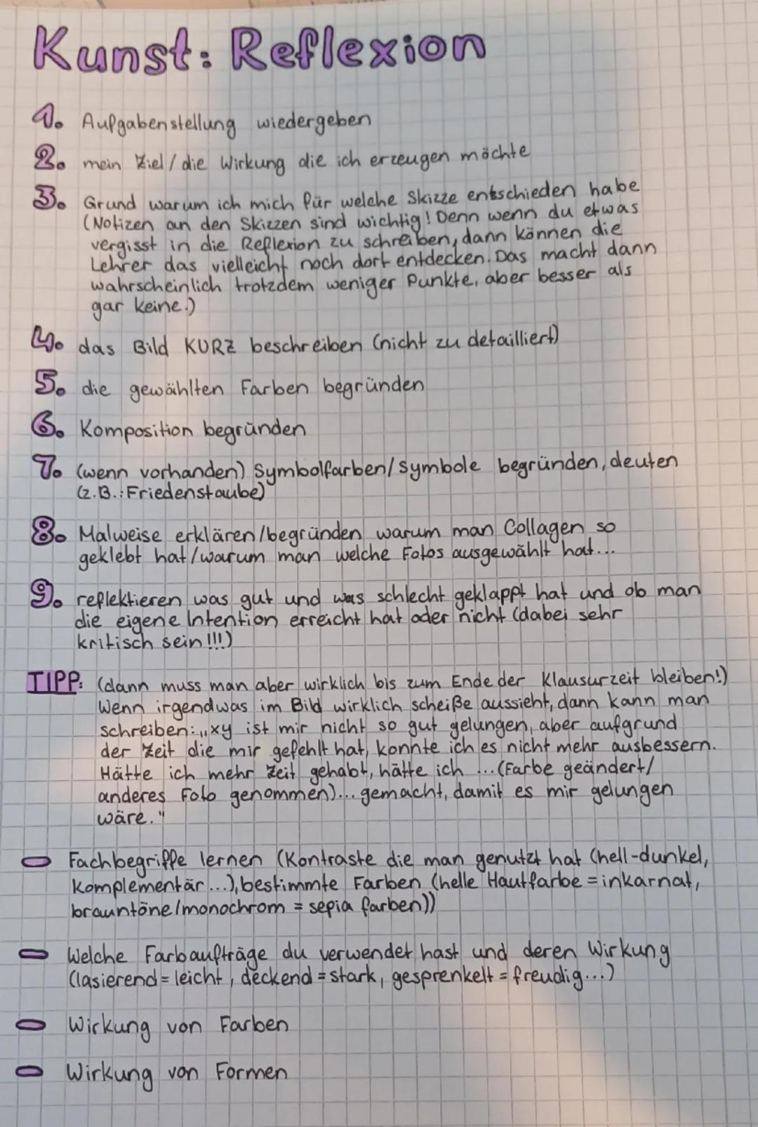 Kunst: Reflexion schreiben (praktische Klausur)