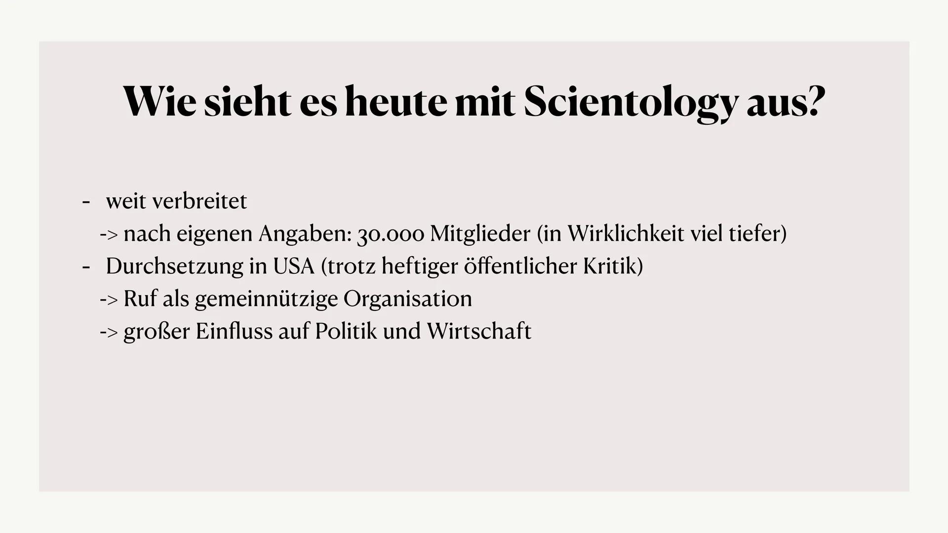 SCIENTOLOGY
90
Scientology
FFI
Lilly und Toni Inhalt
Allgemeine Informationen
Lehren
Geschichte
Scientology heute
Ziele
Eintritt
Personen in