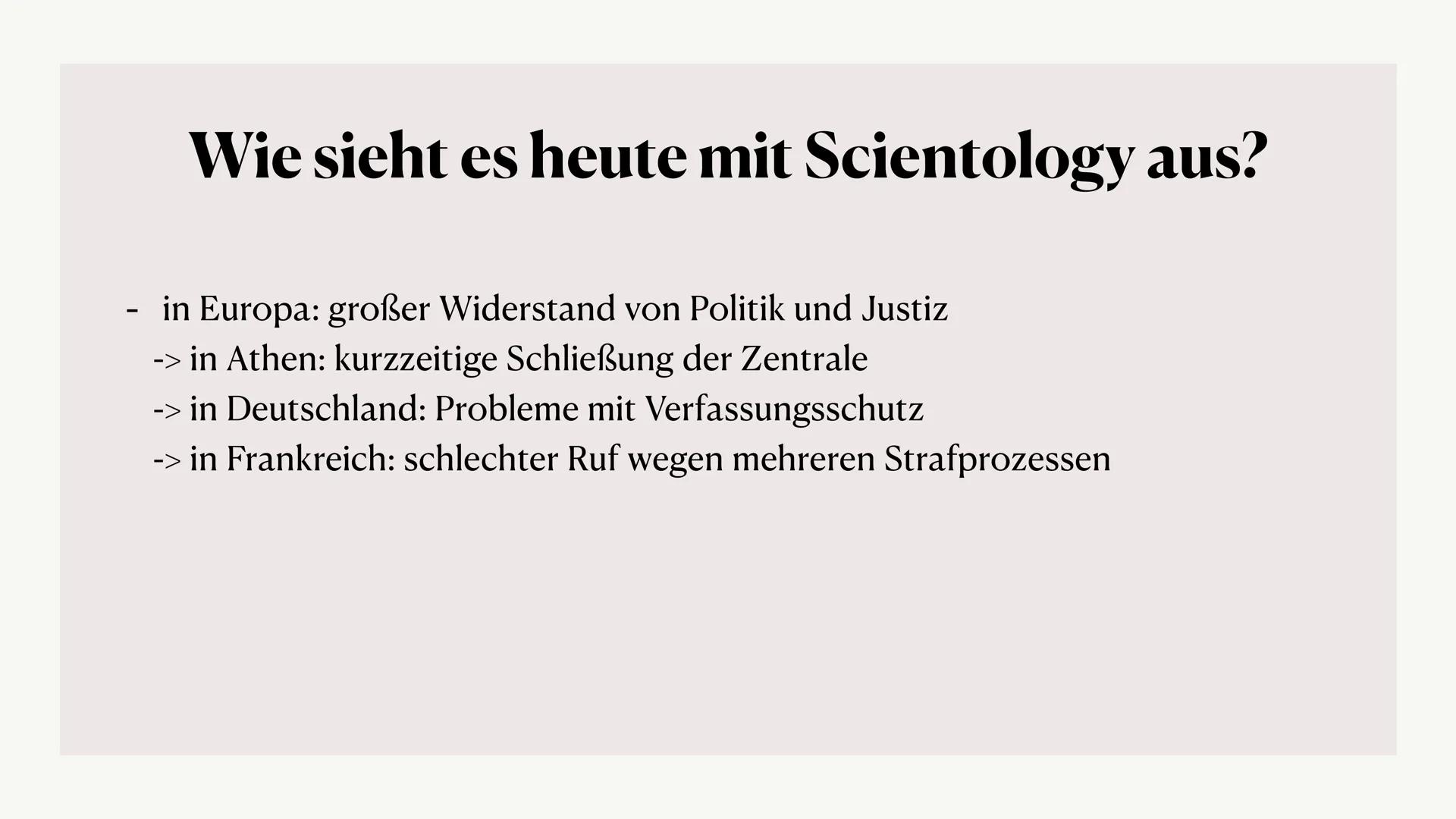 SCIENTOLOGY
90
Scientology
FFI
Lilly und Toni Inhalt
Allgemeine Informationen
Lehren
Geschichte
Scientology heute
Ziele
Eintritt
Personen in