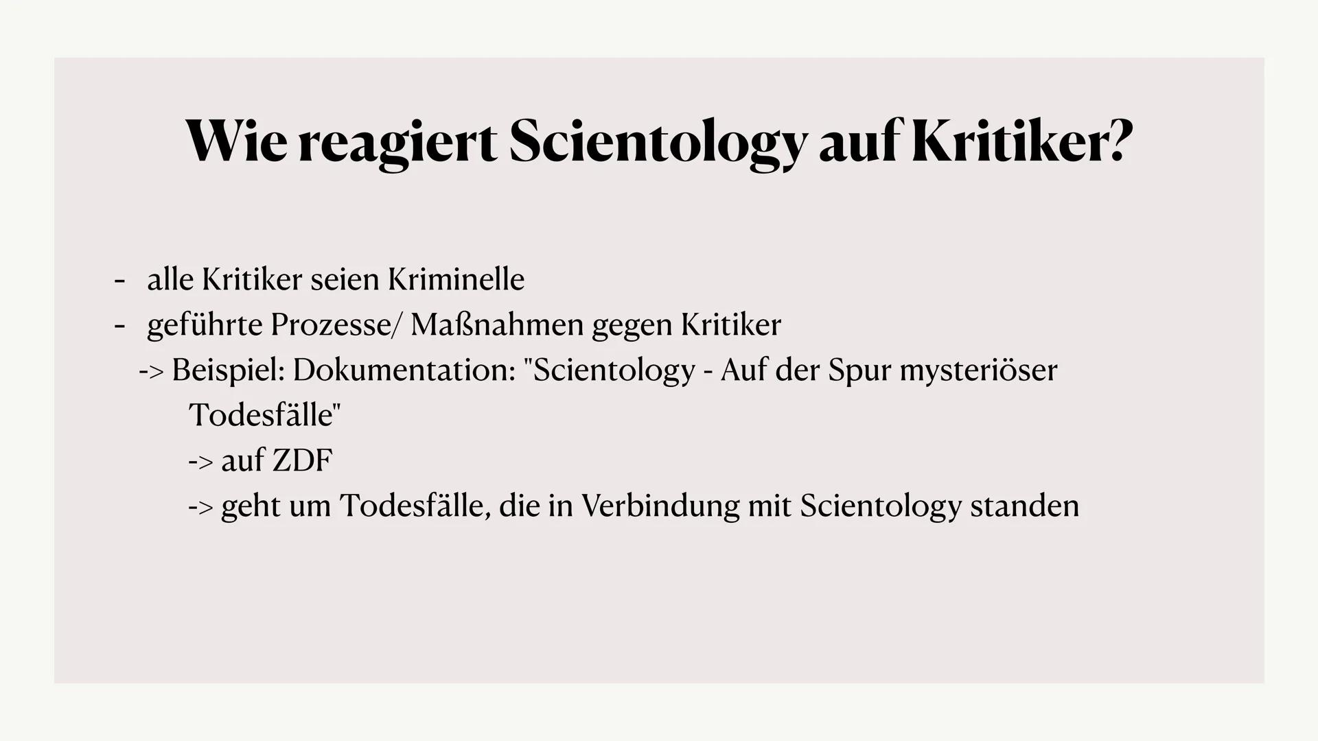 SCIENTOLOGY
90
Scientology
FFI
Lilly und Toni Inhalt
Allgemeine Informationen
Lehren
Geschichte
Scientology heute
Ziele
Eintritt
Personen in