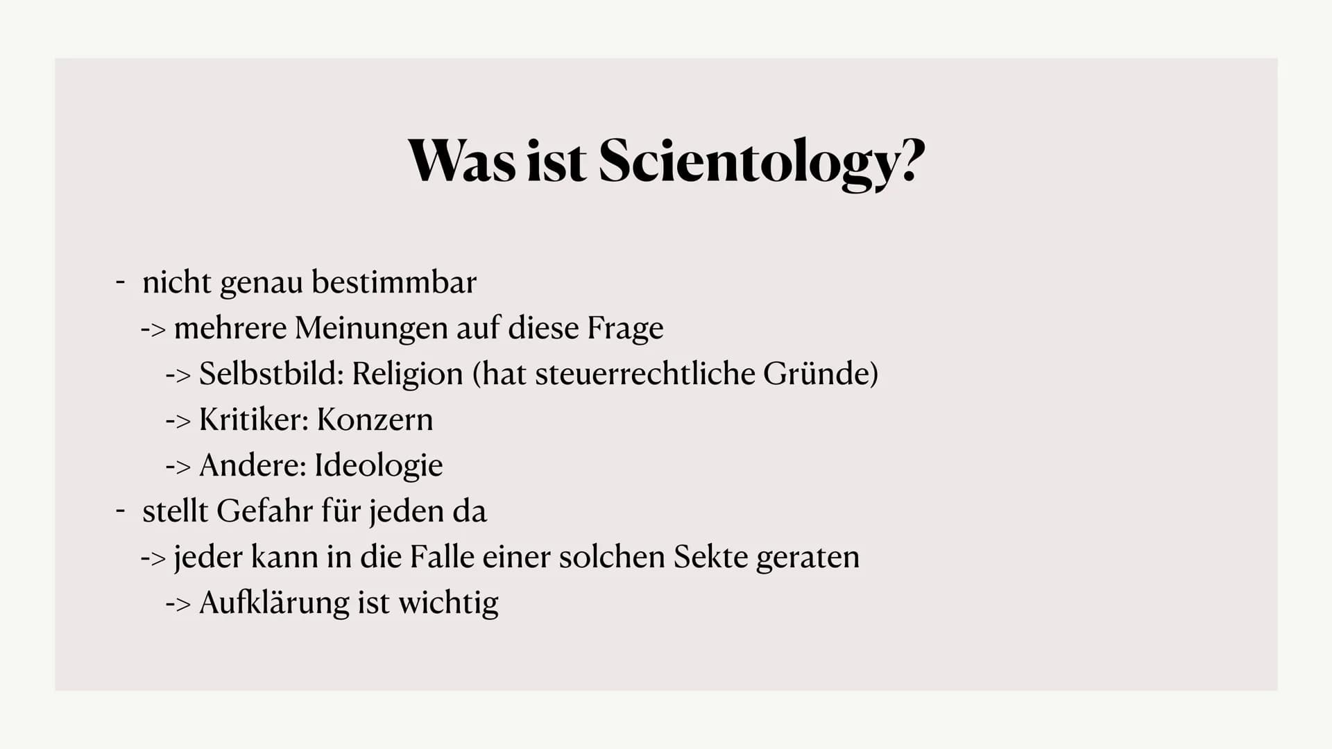 SCIENTOLOGY
90
Scientology
FFI
Lilly und Toni Inhalt
Allgemeine Informationen
Lehren
Geschichte
Scientology heute
Ziele
Eintritt
Personen in