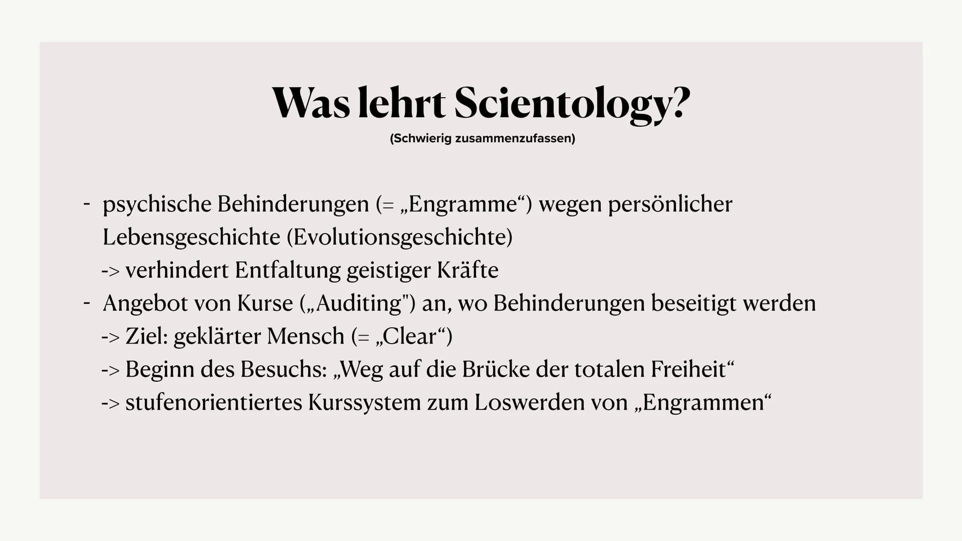 SCIENTOLOGY
90
Scientology
FFI
Lilly und Toni Inhalt
Allgemeine Informationen
Lehren
Geschichte
Scientology heute
Ziele
Eintritt
Personen in