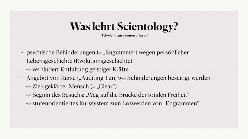SCIENTOLOGY
90
Scientology
FFI
Lilly und Toni Inhalt
Allgemeine Informationen
Lehren
Geschichte
Scientology heute
Ziele
Eintritt
Personen in