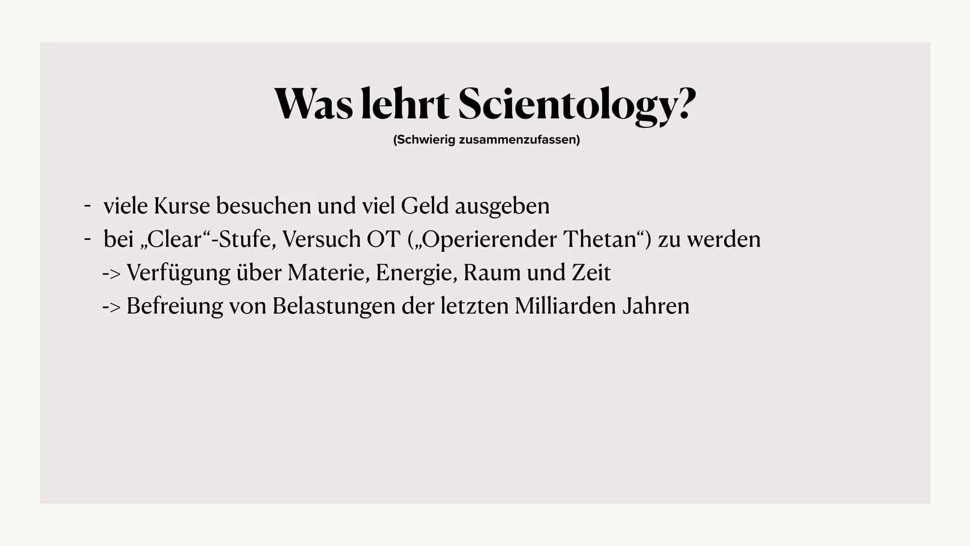 SCIENTOLOGY
90
Scientology
FFI
Lilly und Toni Inhalt
Allgemeine Informationen
Lehren
Geschichte
Scientology heute
Ziele
Eintritt
Personen in