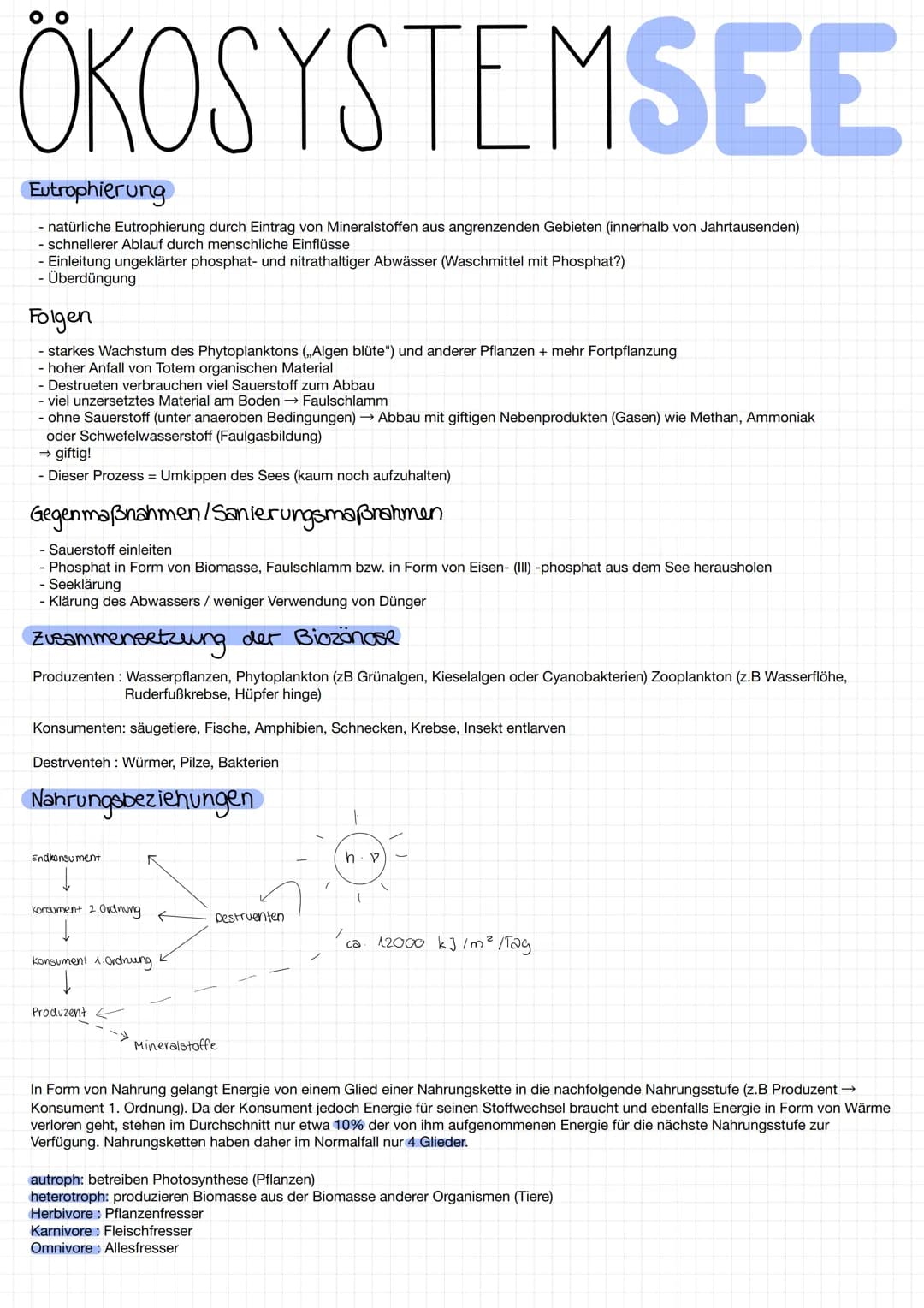 ÖKOSYSTEMSEE
Definition See
Ein See ist ein stilles Gewässer, welches komplett von Land umgeben
ist. Es kann sein, dass es Zu- und Abflüsse 