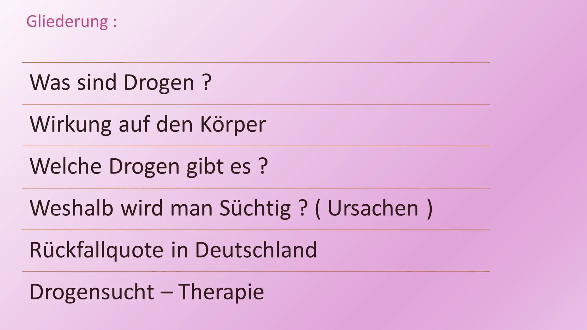 # Drogen

Von : Btoul Al Massalmeh,
Marh Al johmani und
Yara Al johmani Was sind Drogen?
Als Droge werden in der Medizin psychoaktive Substa