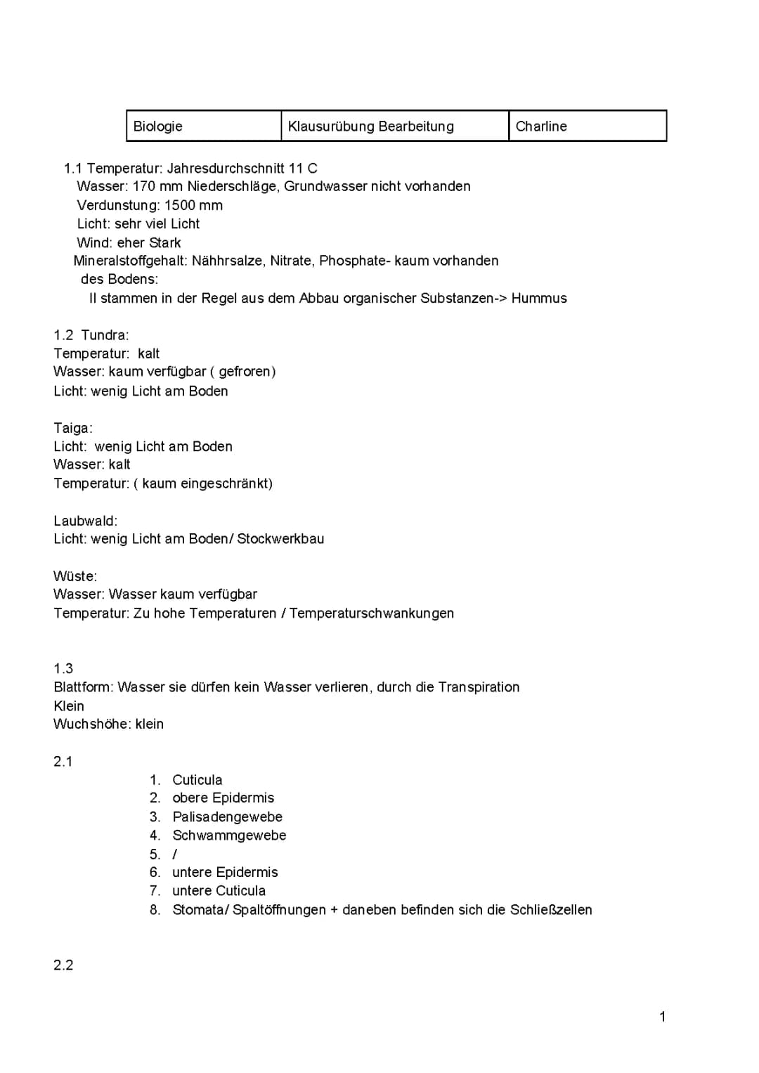 Übung zu abiotischen Faktoren in Ökosystemen mit Lösungen