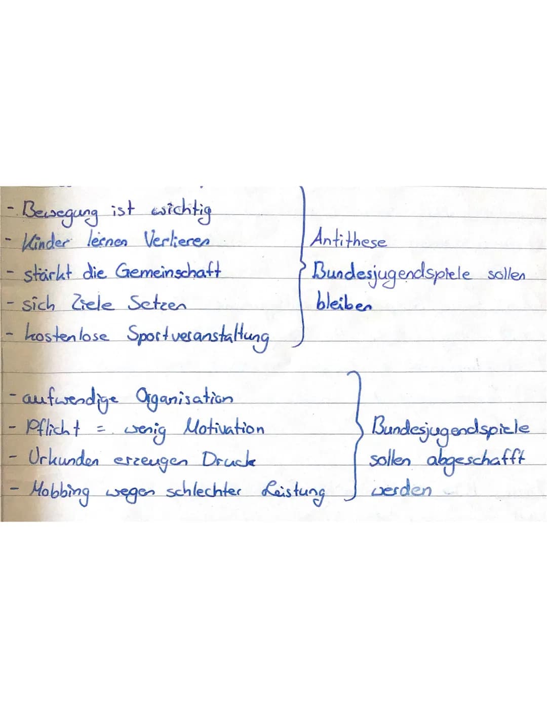 Eve Zeile
23.10.19 dialektische Erörterung, sollen die BJS abgeschafft werd
Thema: Die Bundesjugendspiele sollen abgeschafft werden.
dass di