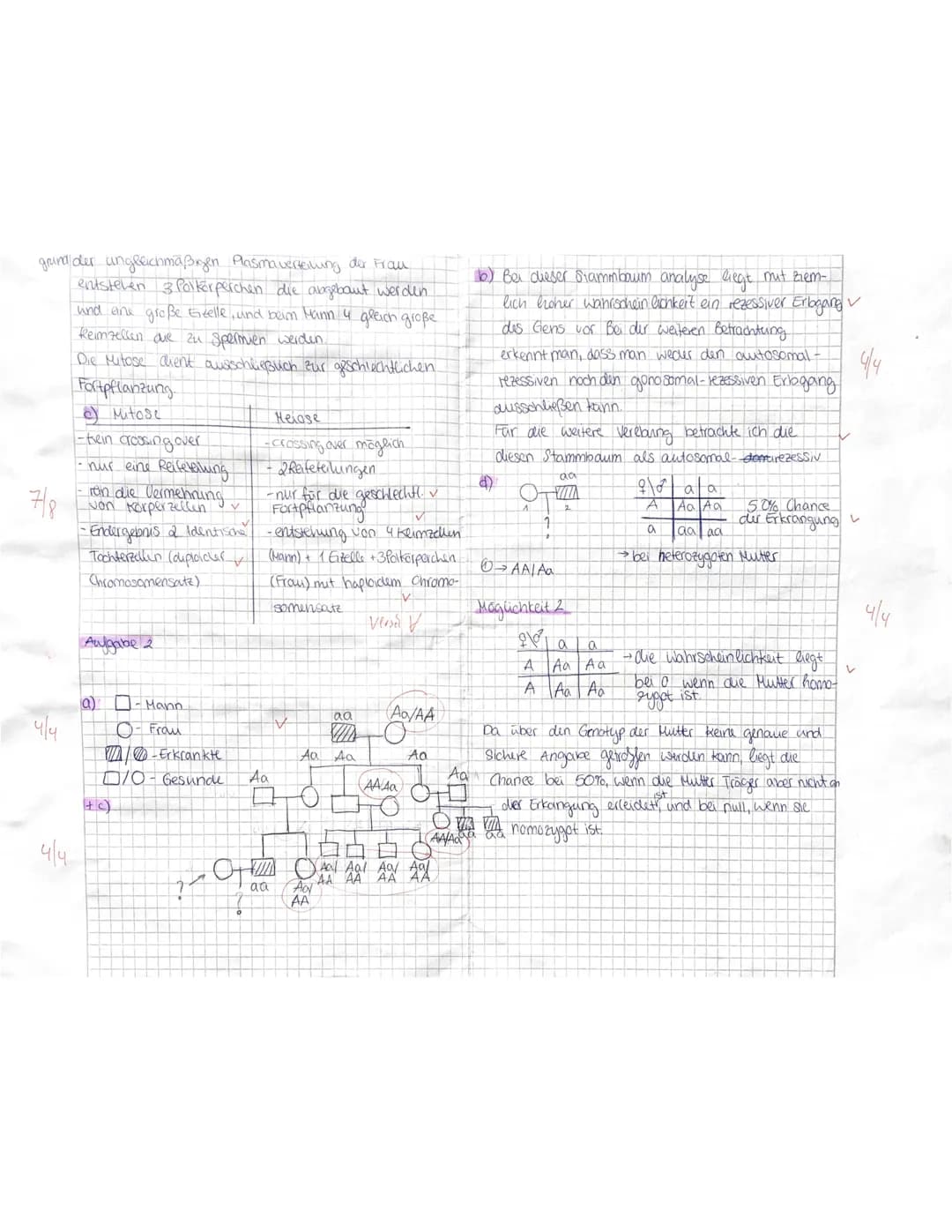 MS812
Aufgabe 1
a) Bei der abgebildeten Abbildung handelt es sich
um einen Teil schritt bei der Meiose.
1/2
vorher
Mehrere indition weisen a