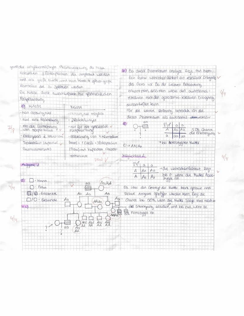 MS812
Aufgabe 1
a) Bei der abgebildeten Abbildung handelt es sich
um einen Teil schritt bei der Meiose.
1/2
vorher
Mehrere indition weisen a