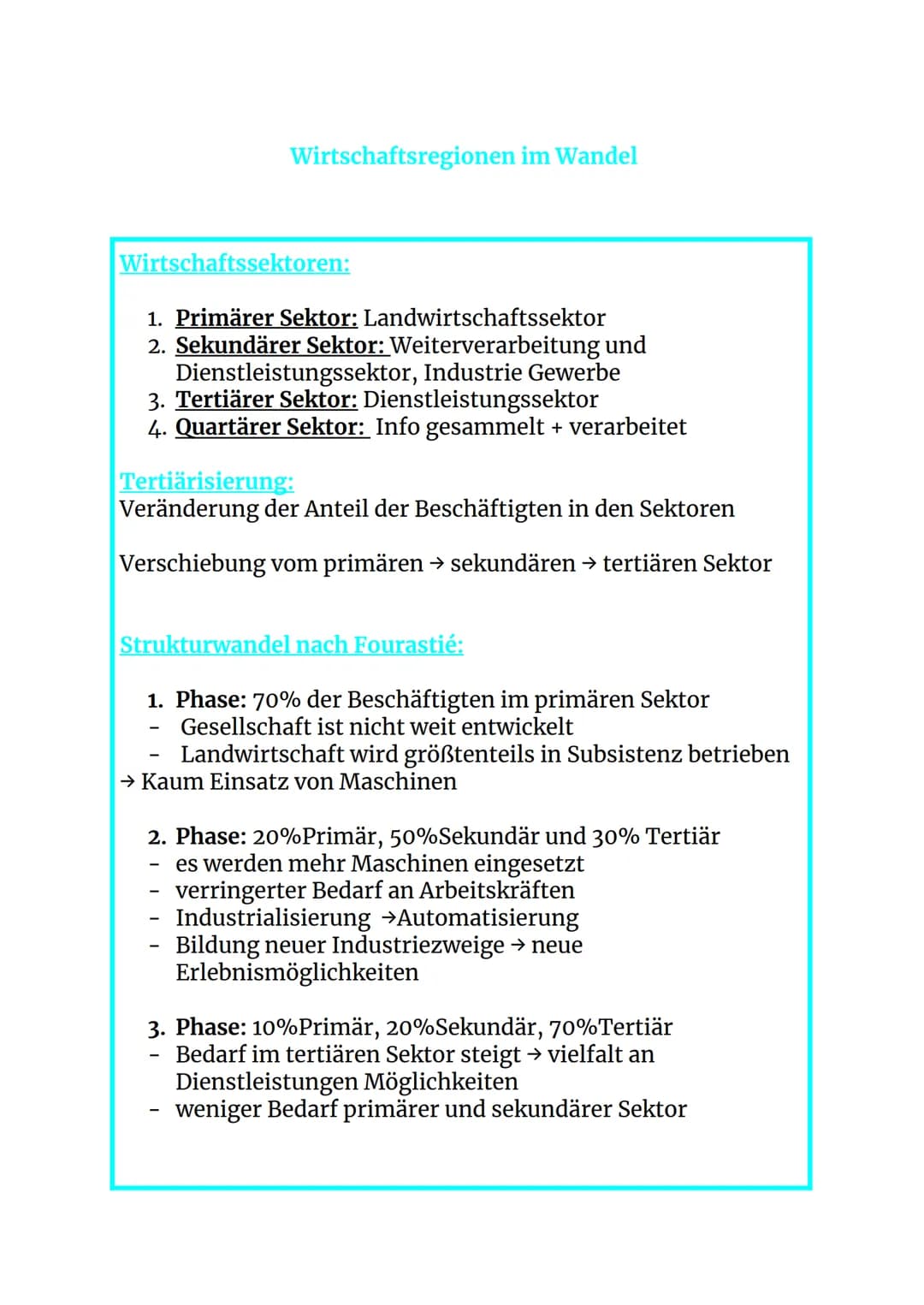 Wirtschaftsregionen im Wandel
Wirtschaftssektoren:
1. Primärer Sektor: Landwirtschaftssektor
2. Sekundärer Sektor: Weiterverarbeitung und
Di