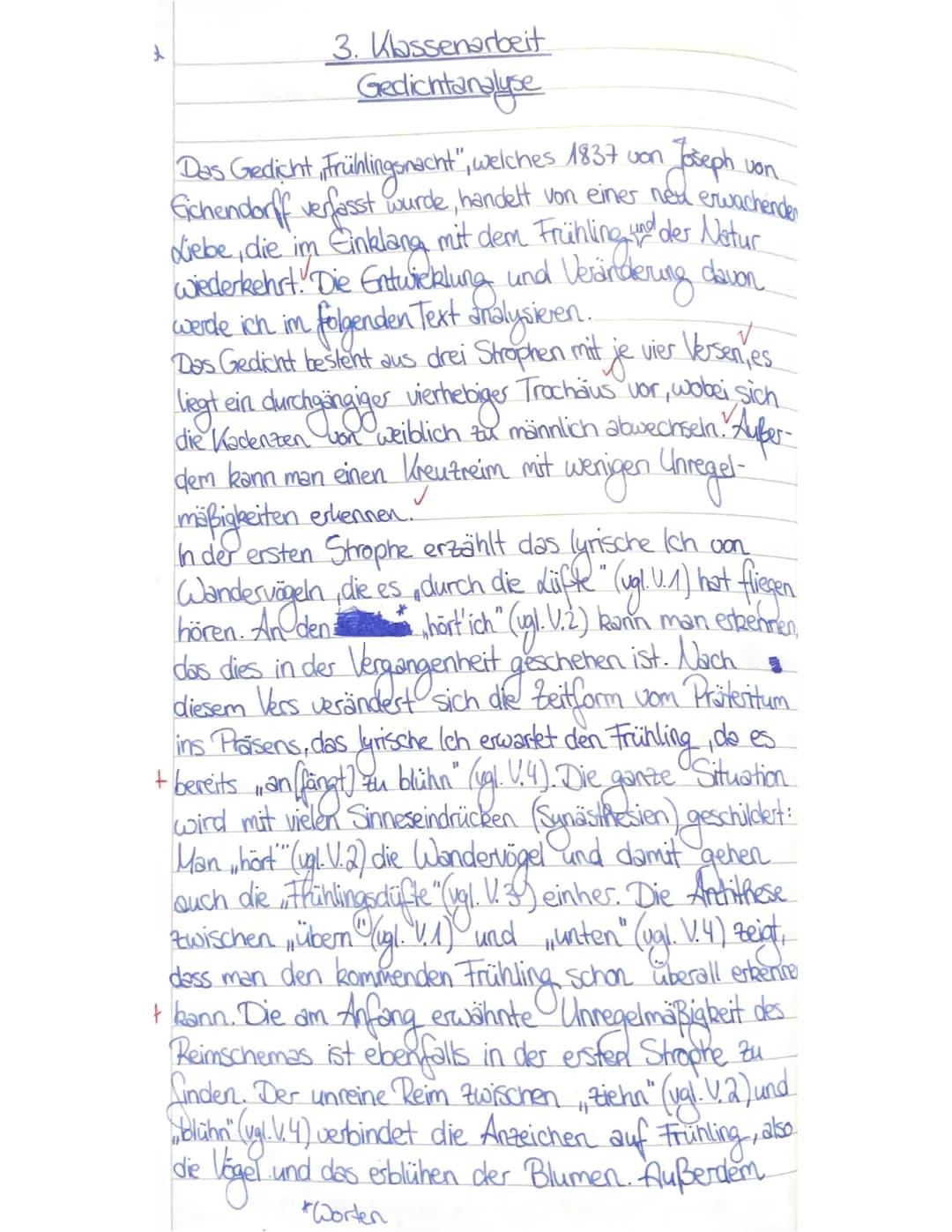 d
3. Klassenarbeit
Gedichtanalyse
Joseph
von
"Das Gedicht, Frühlingsnacht", welches 1837 von
Gichendorf verfasst wurde, handelt von einer ne