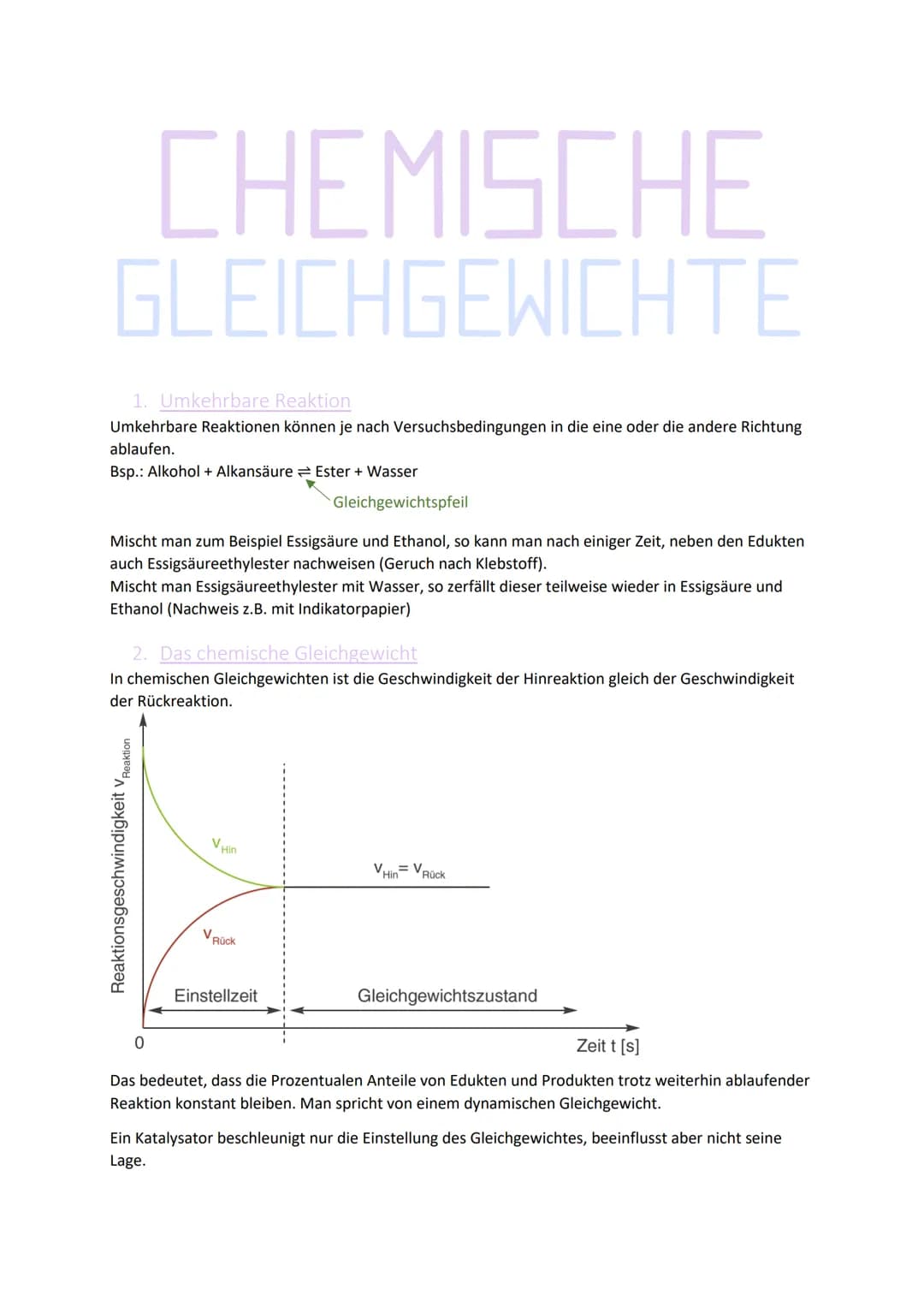 CHEMISCHE
GLEICHGEWICHTE
1. Umkehrbare Reaktion
Umkehrbare Reaktionen können je nach Versuchsbedingungen in die eine oder die andere Richtun