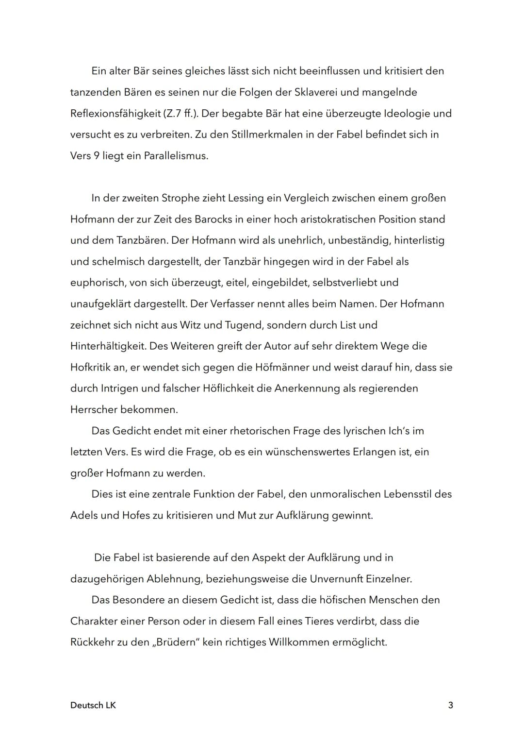 Die Fabel, Der Tanzbár", aus dm Jahr 1751 wurde von dem bedeutendsten
Literat der deutschen Aufklärung Gotthold Ephraim Lessing verfasst, ha