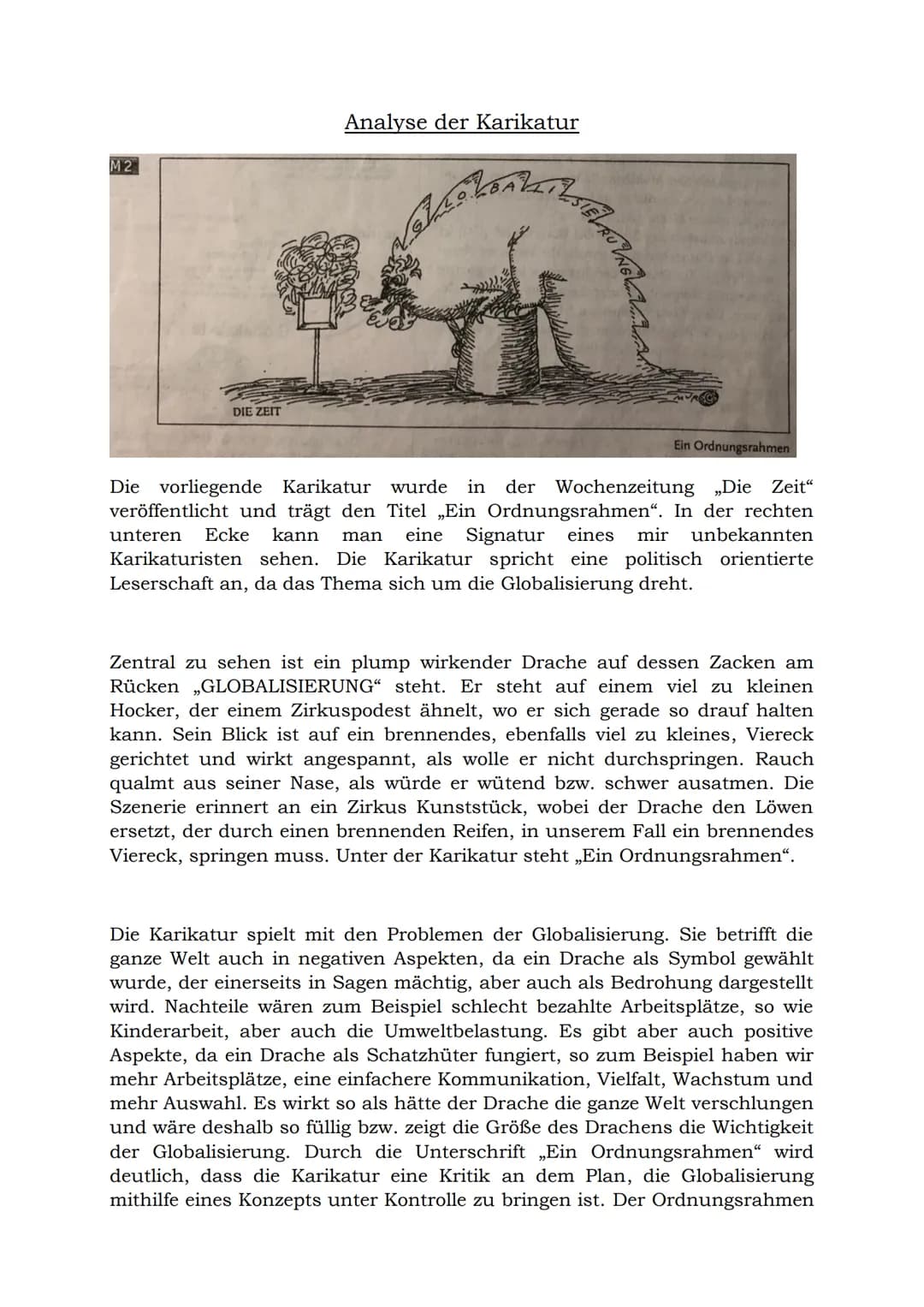 M2
DIE ZEIT
Analyse der Karikatur
Glockerk
Ein Ordnungsrahmen
Die vorliegende Karikatur wurde in der Wochenzeitung „Die Zeit"
veröffentlicht