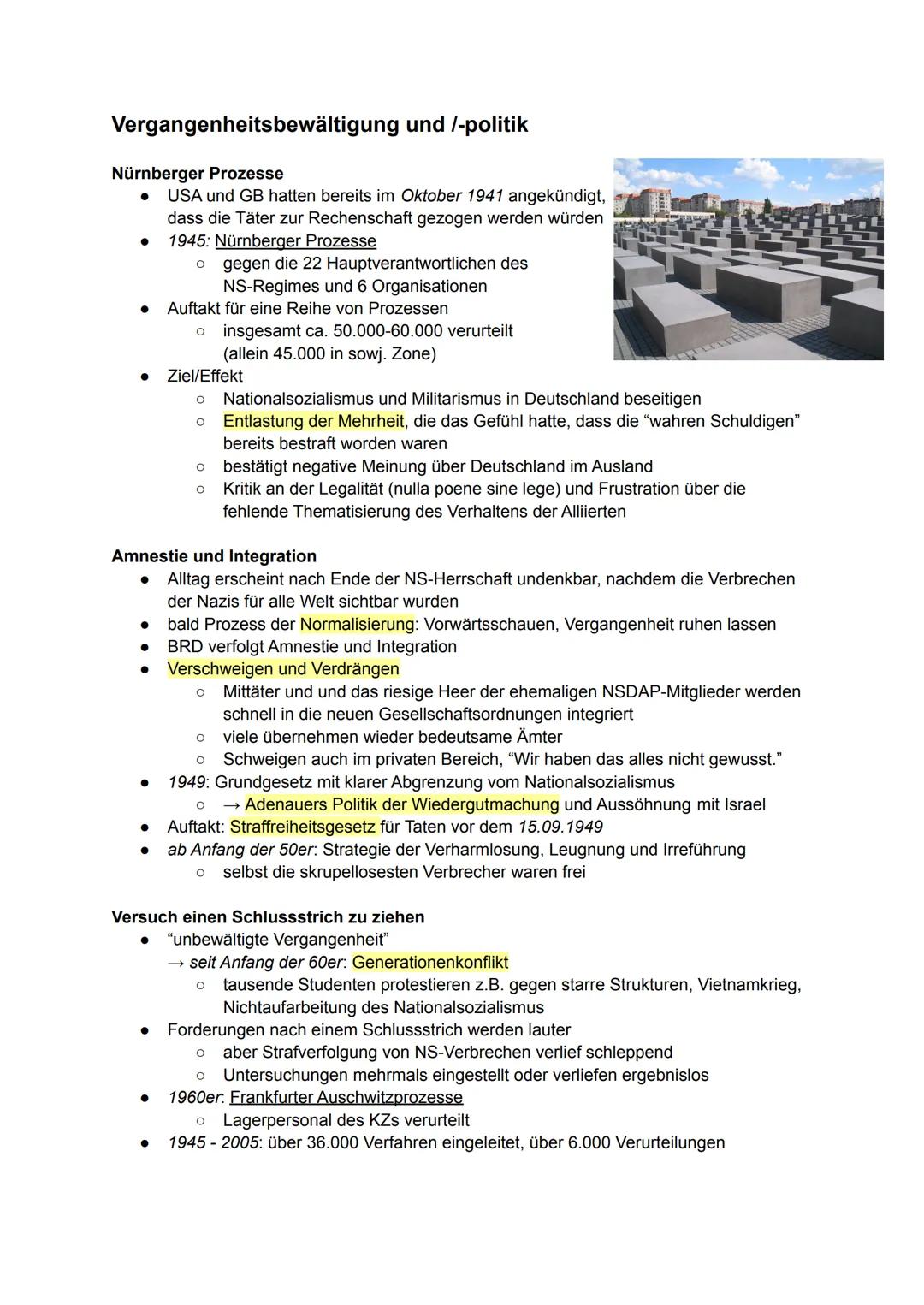 # Vergangenheitsbewältigung und /-politik

Nürnberger Prozesse

*   USA und GB hatten bereits im Oktober 1941 angekündigt,
dass die Täter zu