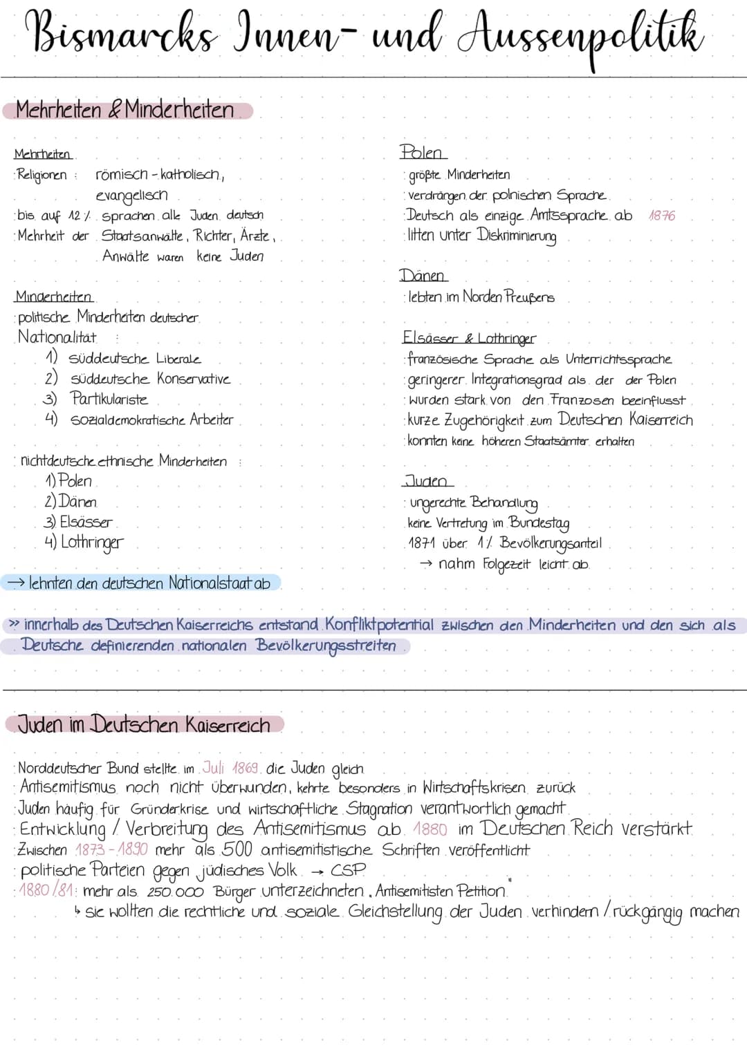 Bismarcks Innen- und Aussenpolitik
Mehrheiten & Minderheiten.
Mehrheiten
Religionen
A römisch-katholisch.,
evangelisch
bis auf 12% sprachen 