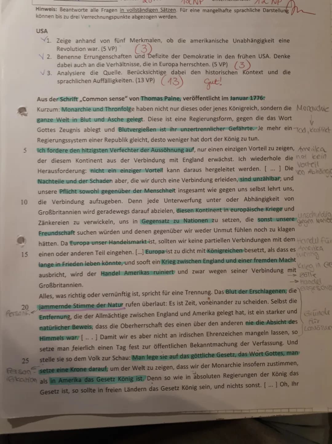 5
Aus der Schrift „Common sense" von Thomas Paine, veröffentlicht im Januar 1776:
Kurzum: Monarchie und Thronfolge haben nicht nur dieses od