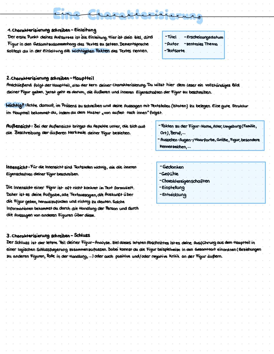 the checallecimien
1. Charakterisierung schreiben- Einleitung
Der erste Punkt deines Aufsatzes ist die Einleitung. Hier ist dein Ziel, dind
