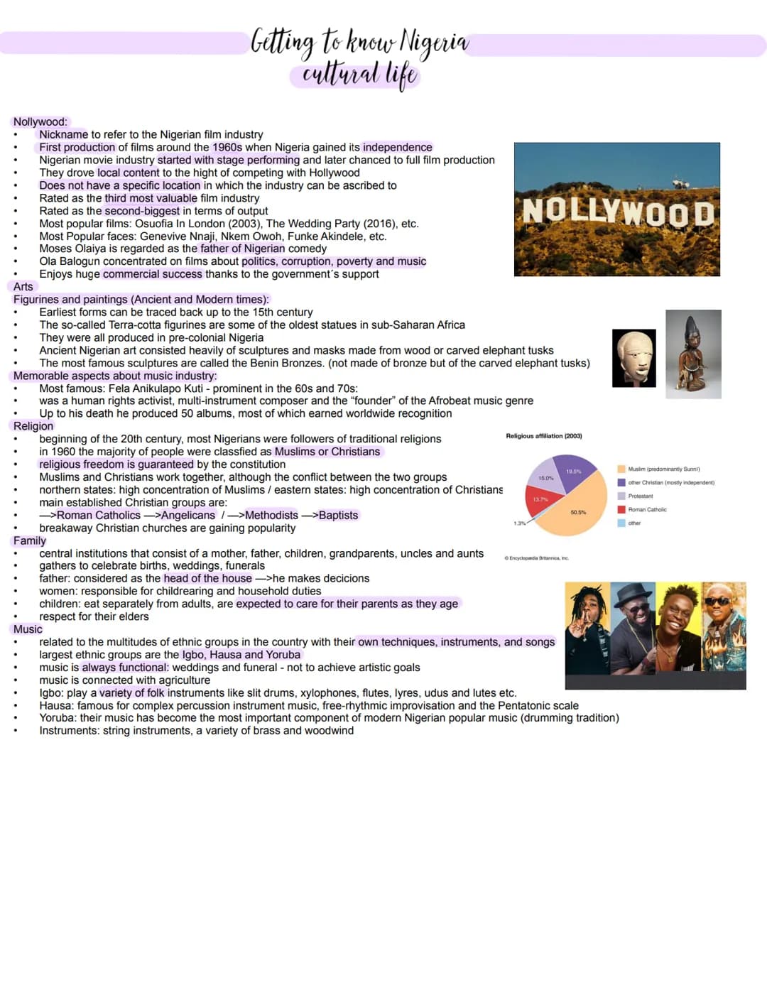 Nollywood:
Getting to know Nigeria
cultural life
Nickname to refer to the Nigerian film industry
First production of films around the 1960s 