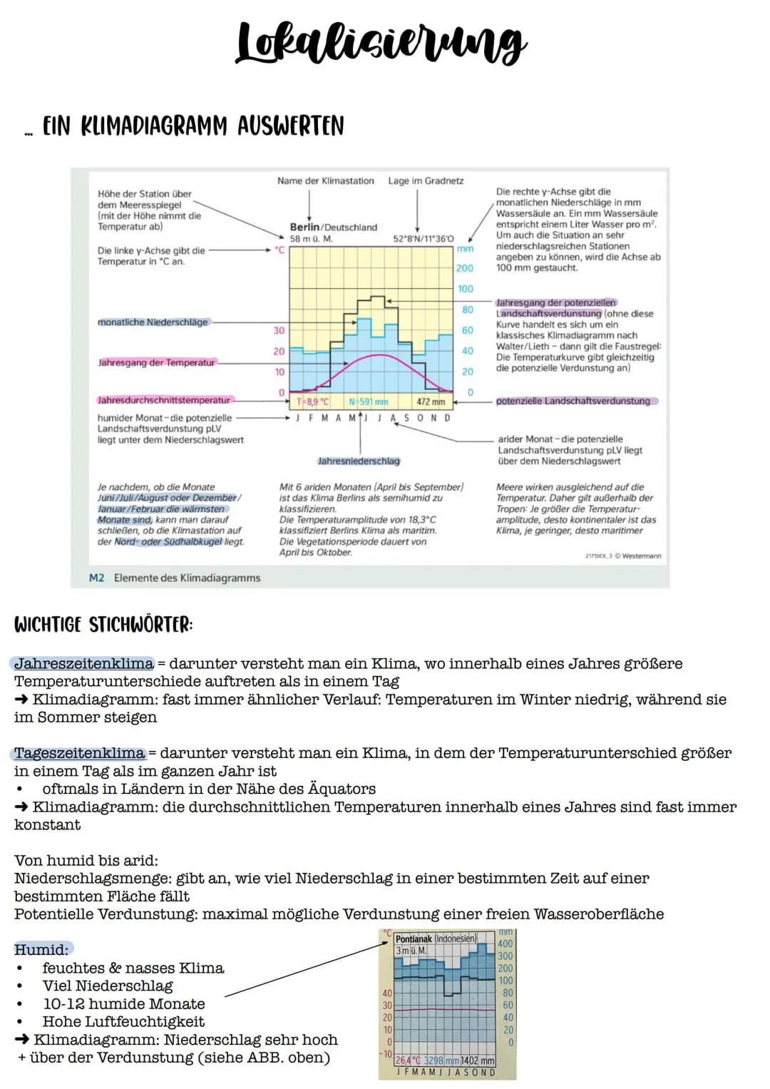 ***
EIN KLIMADIAGRAMM AUSWERTEN
Höhe der Station über
dem Meeresspiegel
(mit der Höhe nimmt die
Temperatur ab)
Die linke y-Achse gibt die
Te