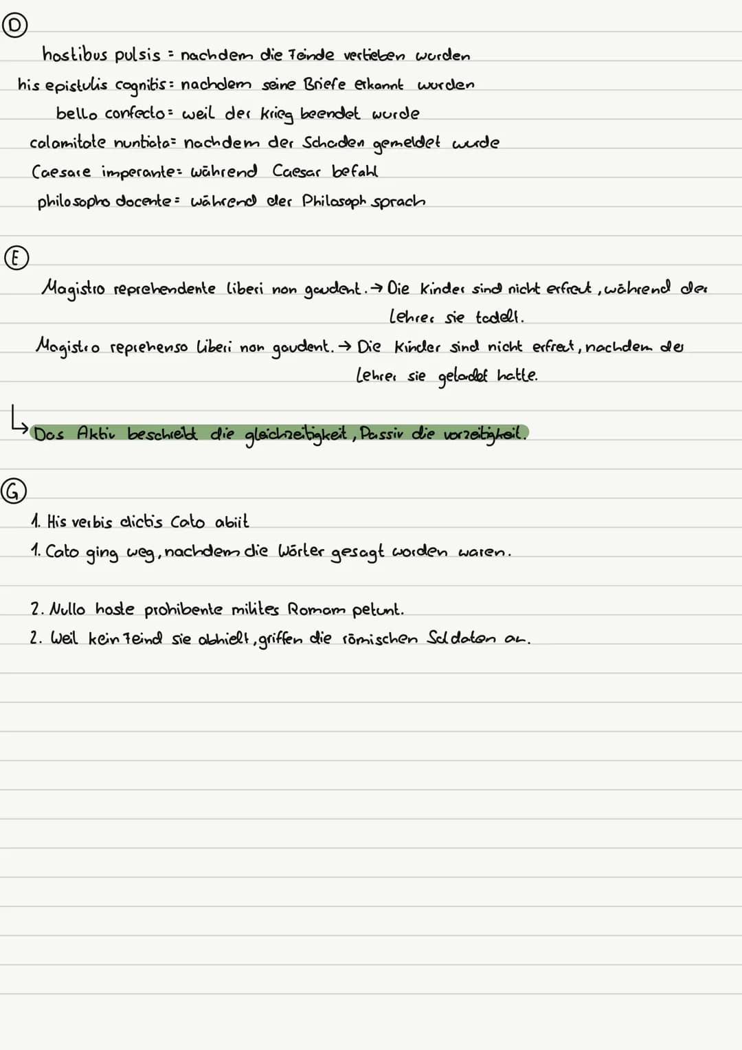 Grammatik Partizipien
Nom.
Gen
Dol.
Akk.
Abl.
↳
Partizip Perfekt Passiv (PPP) = Partizip der Vorzeitigkeit
Portizip Prösens Aktiv (PPA) = Pa