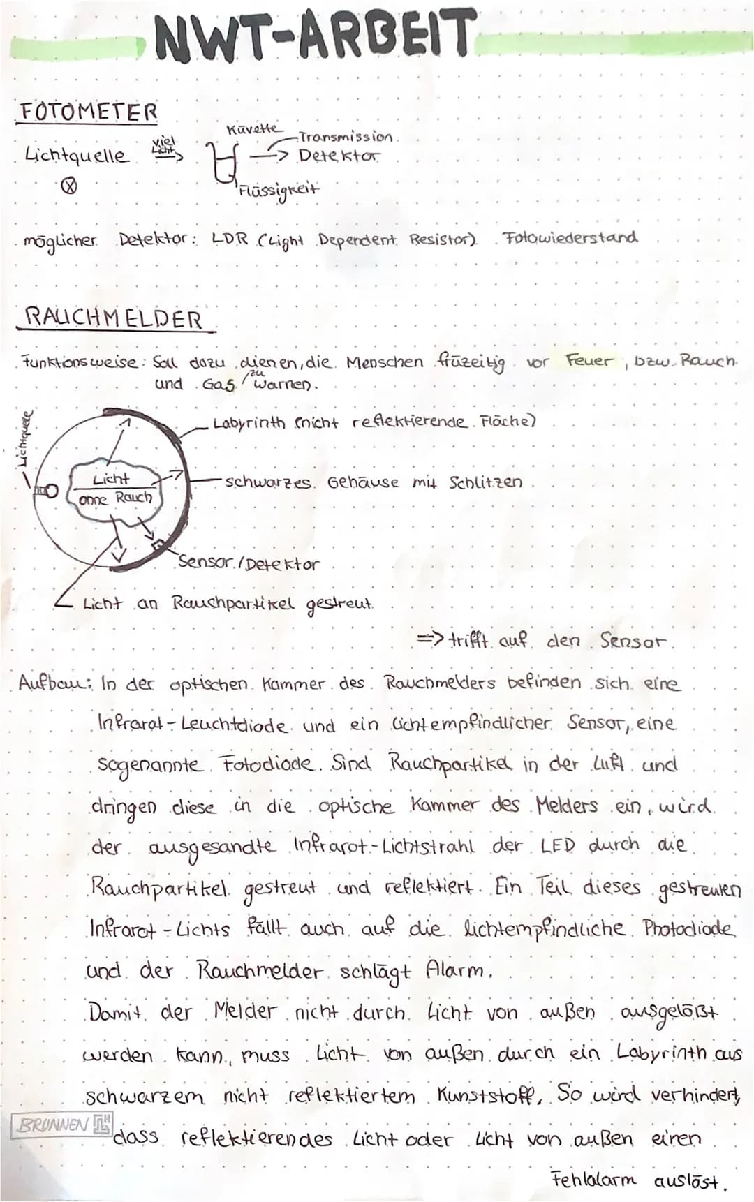 FOTOMETER
Lichtquelle
NWT-ARBEIT
Lichtquele
ville
Küvette
Flüssigkeit
möglicher Detektor: LDR (Light Dependent Resistor).
Licht
onne Rauch
H