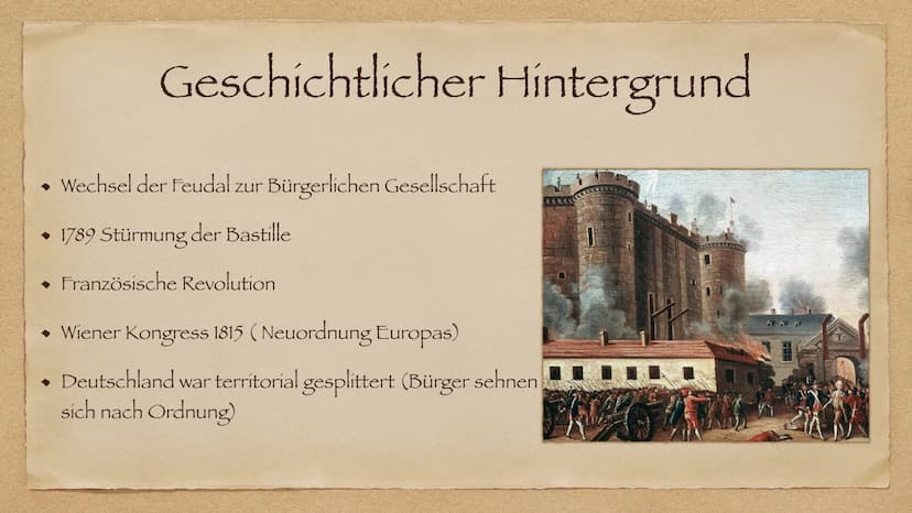 Epoche Romantik
Ende 18 Jahrhundert bis spätes 19 Jahrhundert Geschichtlicher Hintergrund
◆
Wechsel der Feudal zur Bürgerlichen Gesellschaft