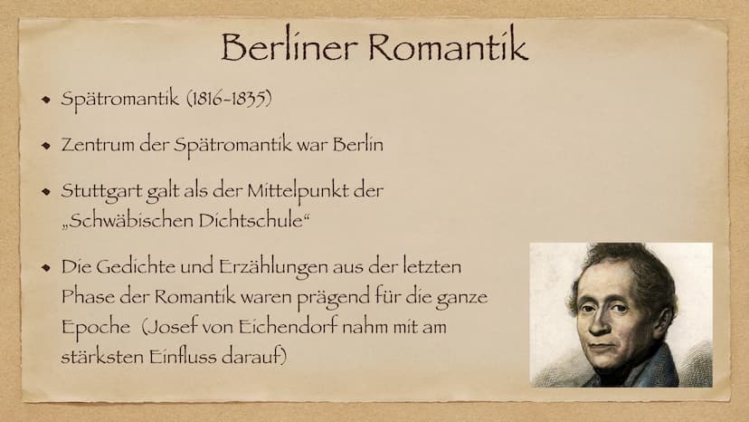 Epoche Romantik
Ende 18 Jahrhundert bis spätes 19 Jahrhundert Geschichtlicher Hintergrund
◆
Wechsel der Feudal zur Bürgerlichen Gesellschaft