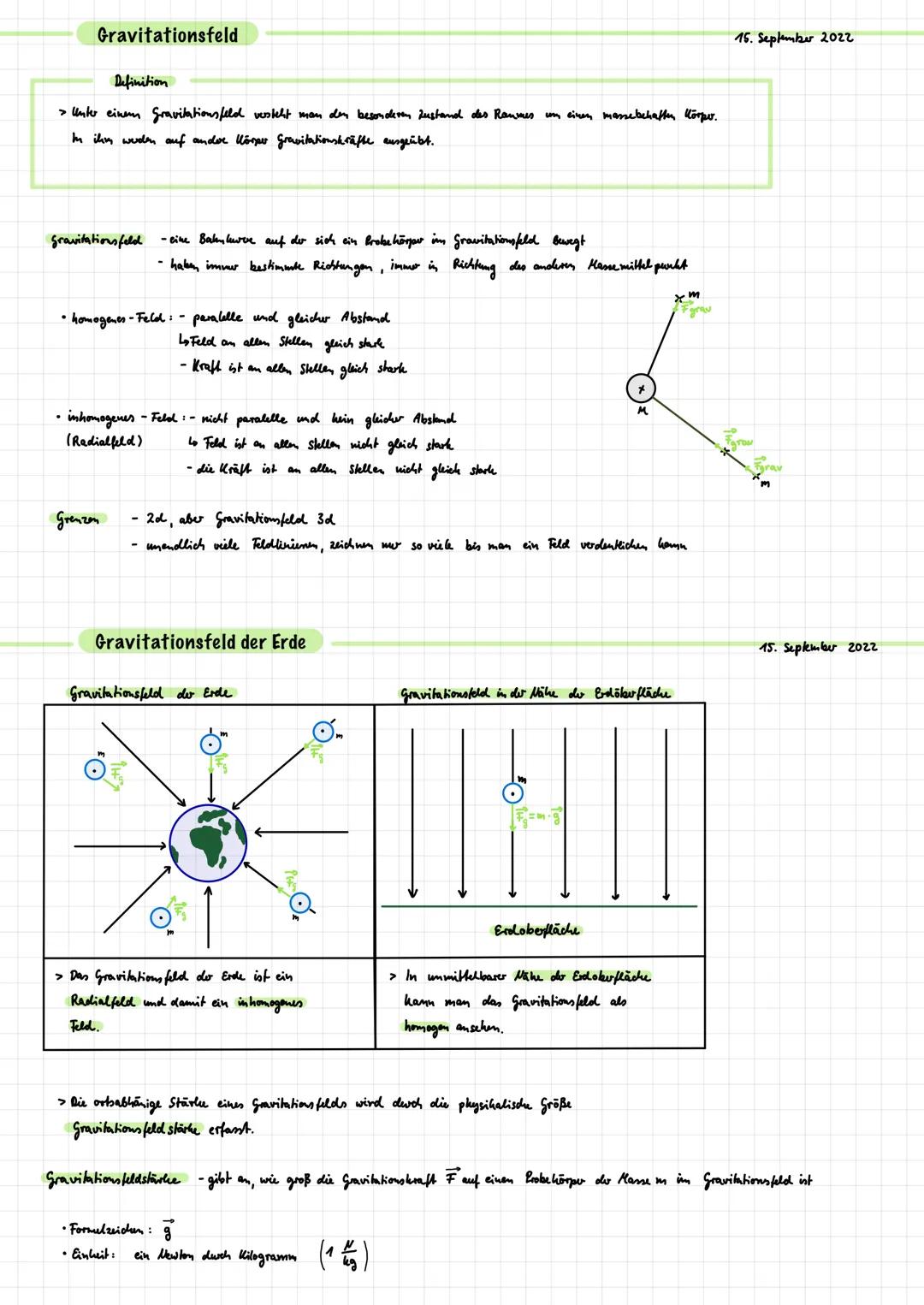 Gravitationsfeld
Definition
> Unter einem Gravitationsfeld versteht man den besonderen zustand des Raumes
In ihm werden auf ander Körper gra