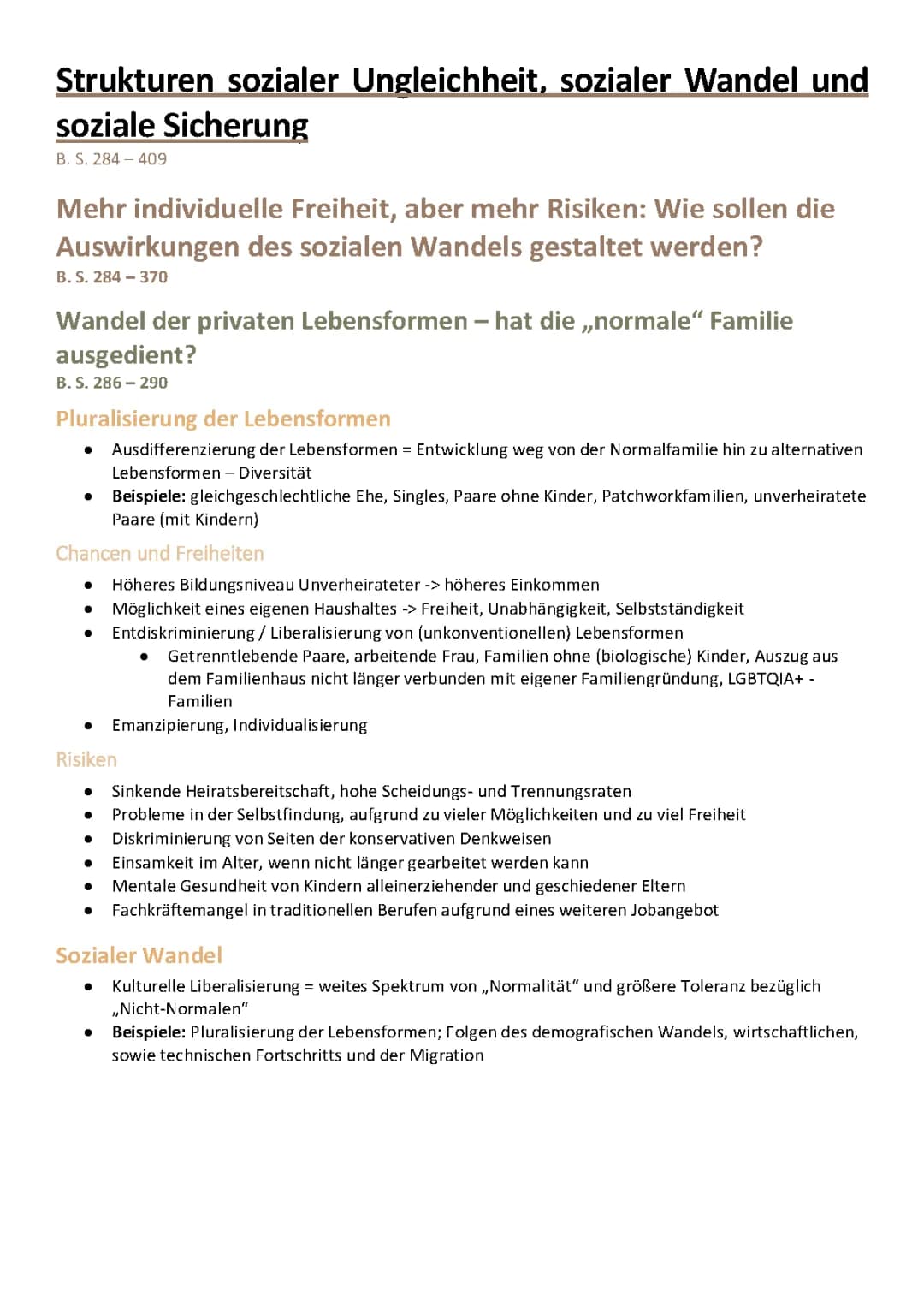 Strukturen sozialer Ungleichheit, sozialer Wandel und Soziale Sicherung
