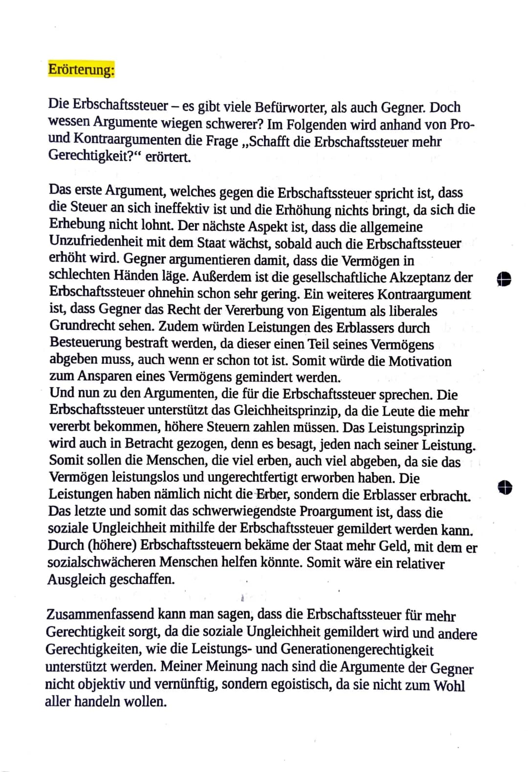 WBS-Arbeitsauftrag
S. 237 Aufgabe 2:
a) Erbschaftssteuer und Generationengerechtigkeit:
Generationengerechtigkeit heißt keine Vorteile auf K