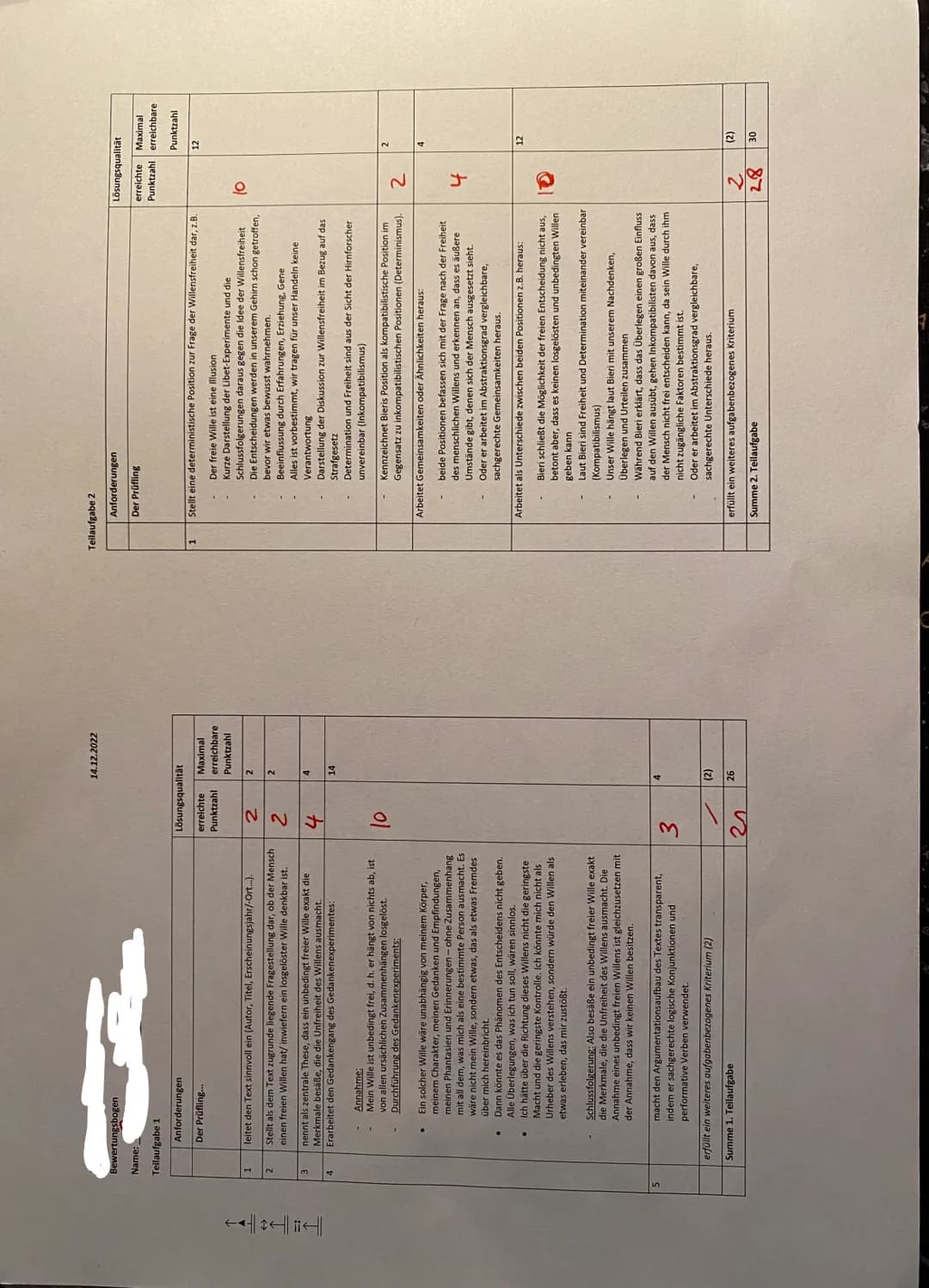 10
15
20
Q1 GK Philosophie Klausur 2
25
Peter Bieri: Das Handwerk der Freiheit (2001)
Der losgelöste Wille: ein Alptraum
Erst wäre ein Wille