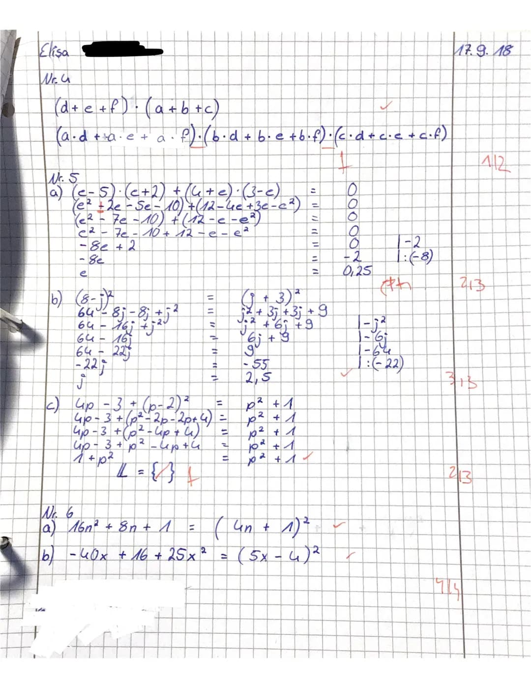 Name:
Elisa
Mathematik 8
x
Aufgabe 1: Reproduktion
Fasse zusammen.
3
NIT
1. Mathematikarbeit
Termumformungen und
einfache Gleichungen
y
-3
N
