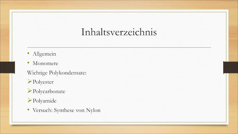 Polykondensation
Von Jessy, Jolina und Leandra ●
Allgemein
Monomere
Inhaltsverzeichnis
Wichtige Polykondensate:
➤Polyester
➤Polycarbonate
Po