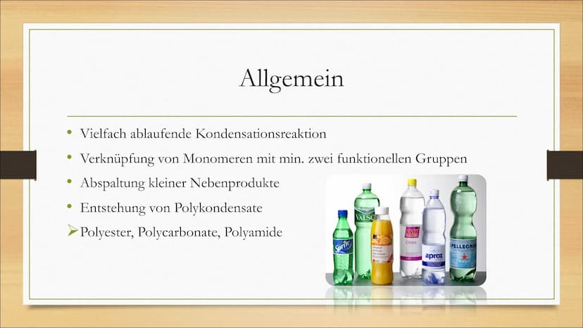 Polykondensation
Von Jessy, Jolina und Leandra ●
Allgemein
Monomere
Inhaltsverzeichnis
Wichtige Polykondensate:
➤Polyester
➤Polycarbonate
Po