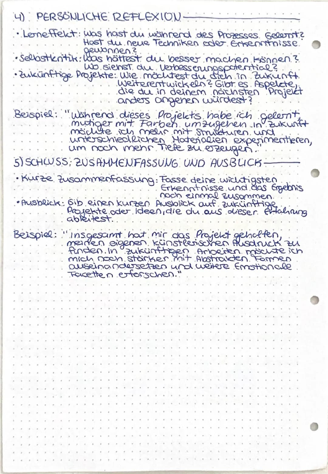 Kunst Reflexion schreiben
1) ZIEL UND KONTEXT
Frage: Was war die Aufgabe oder das Projekt.
Ziel: Nenne das Ziel des Kunstprojekts oder der A