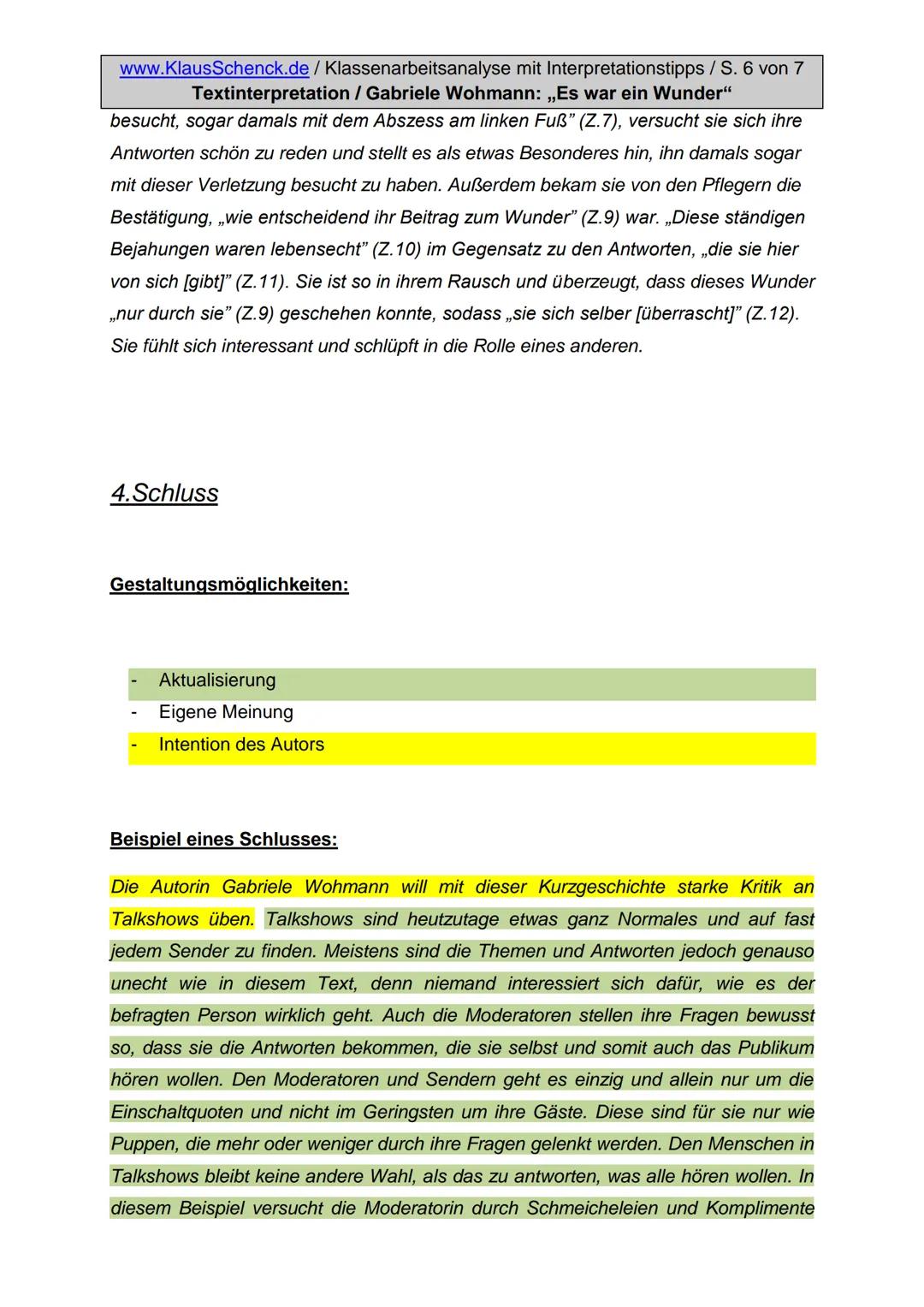 www.KlausSchenck.de / Deutsch-Abi-Training: Textinterpretation / S. 1
Textinterpretation / Prosa (Aufgabe II)
Hm, Textinterpretation, mal ga