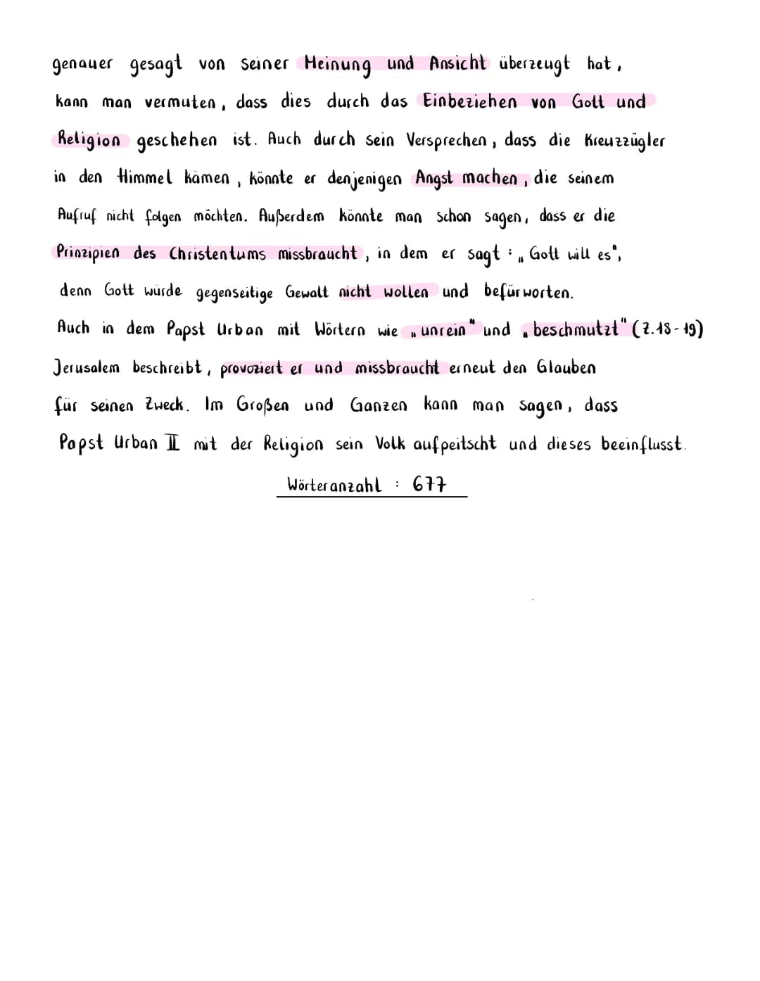 Analyse der Rede von Papst Urban II (Aufruf zum Kreuzzug)
Bei der vorliegenden Quelle aus dem Jahre 1107 handelt es sich
um einen Augenzeuge