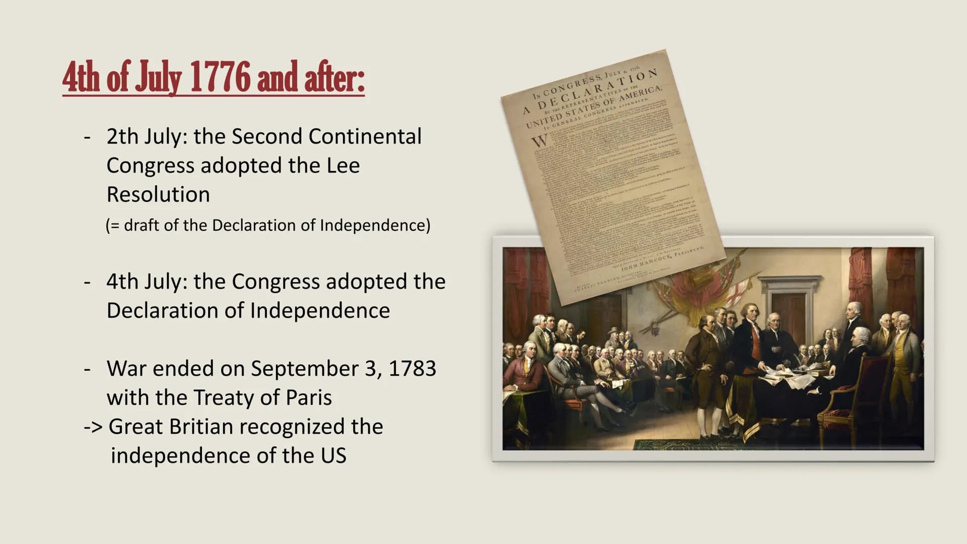 Declaration of
Independence
By Alisa, Jonas H. and Laura Before the 4th of July 1776:
-
13 colonies ruled by Great Britian
- Britian imposed