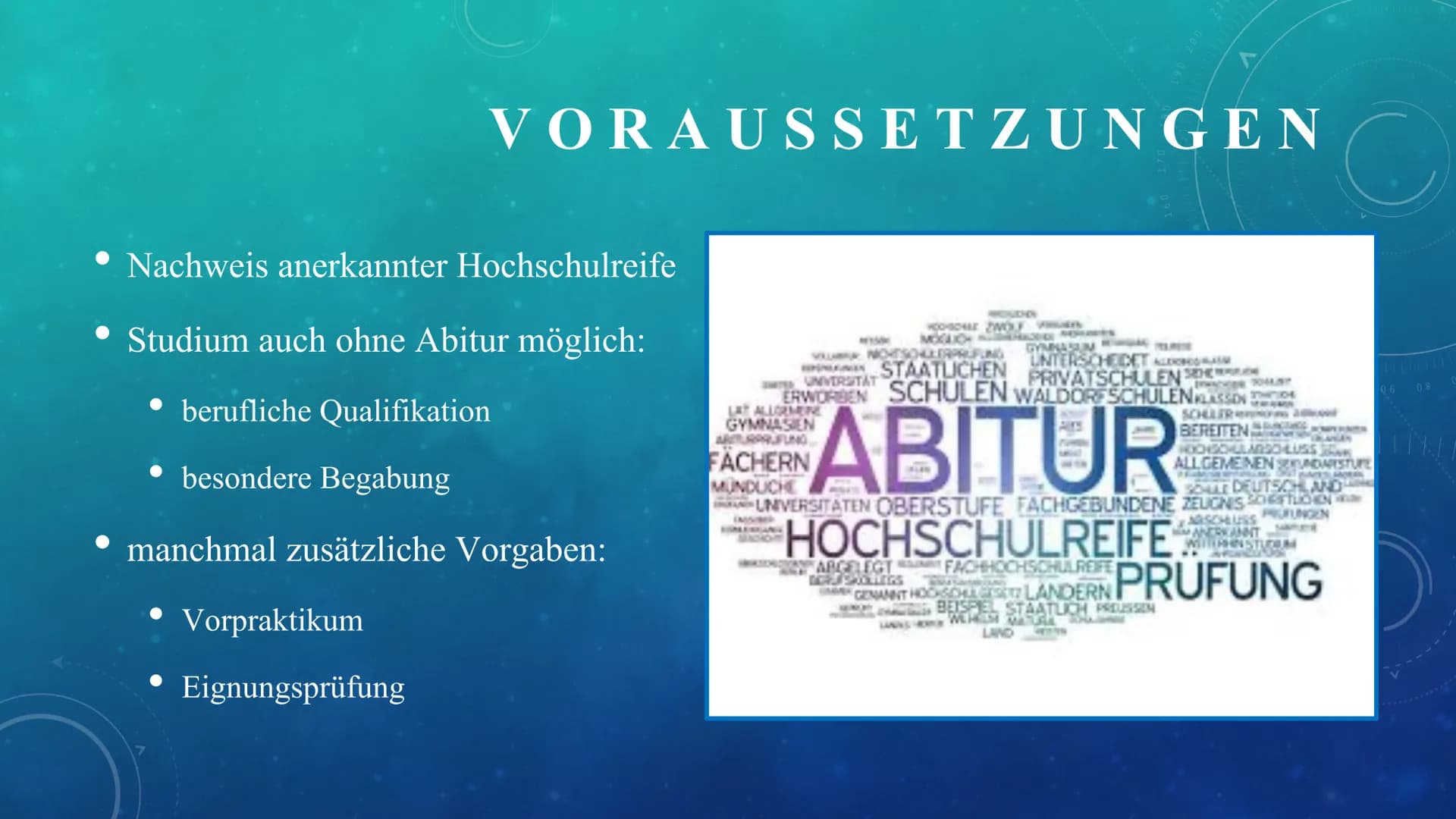 092
UNIVERSITY
097
0hz
022
0
STUDIUM
AN EINER
UNIVERSITÄT
210 2 VORAUSSETZUNG
●
●
Eine anerkannte Hochschulreife nachweisen
O Falls keinen i