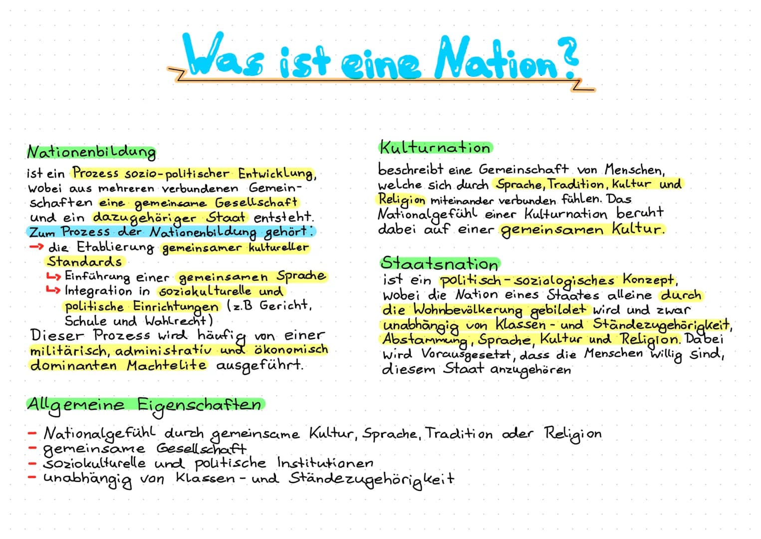 Was ist eine Nation?
Nationenbildung.
ist ein Prozess sozio-politischer Entwicklung,
wobei aus mehreren verbundenen Gemein-
schaften eine ge