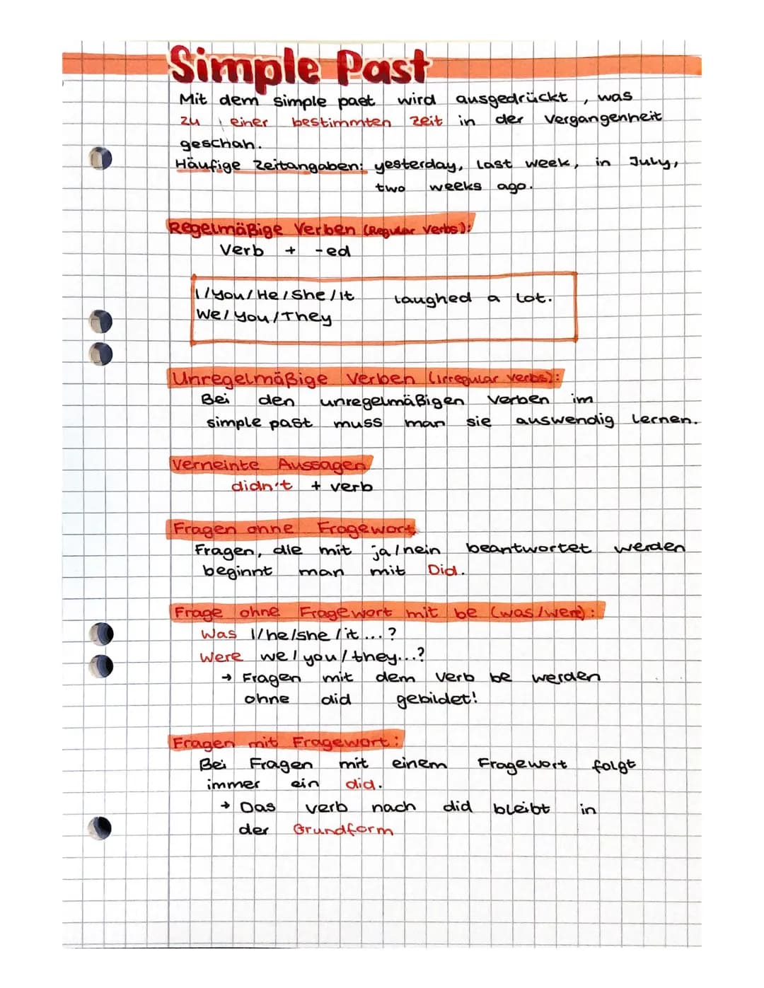 8
Simple Past
Mit dem simple past
zu
Leiner
bestimmten.
geschah.
Häufige Zeitangaben: yesterday, last week,
two weeks ago
Regelmäßige Verben