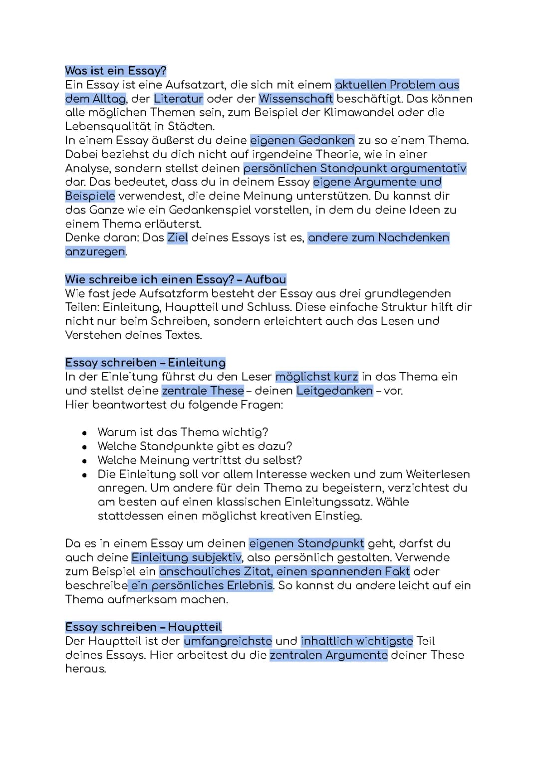 Einen Essay schreiben - Übersicht 