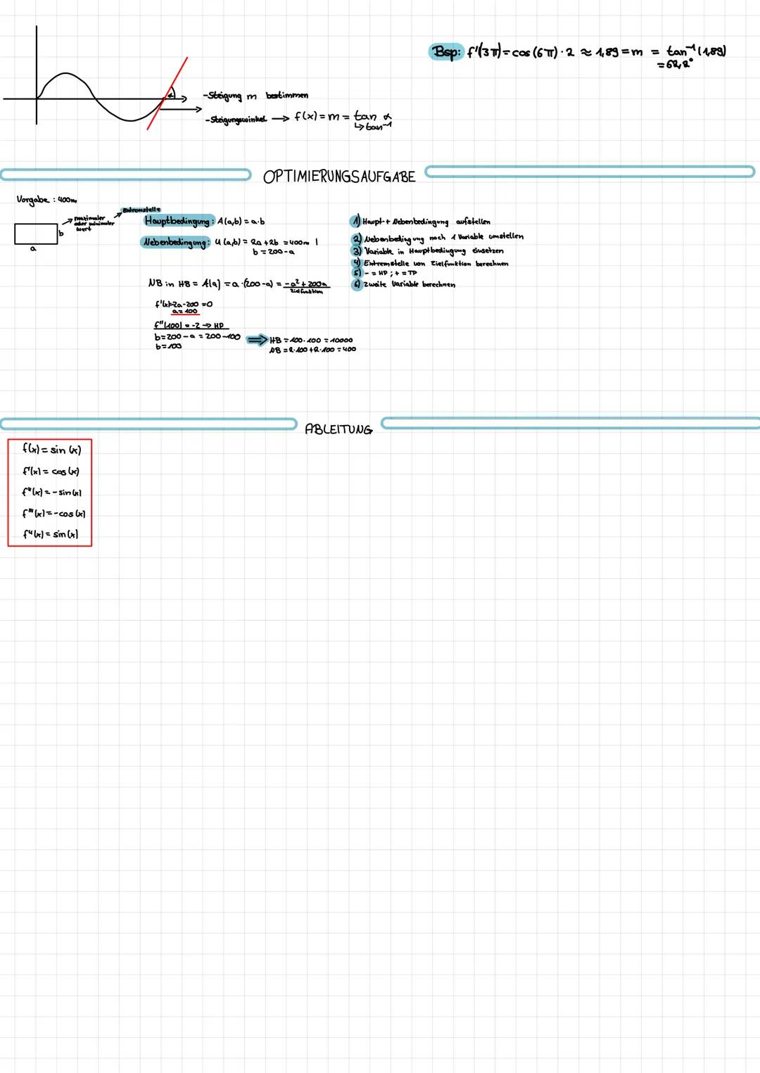 Schritte
Grad der Funktion
2) Informationen rausschreiben
Allgemeine Funktion aufstellen
4) Ableitung bilden
5) Eigenschaften in Gleichung u